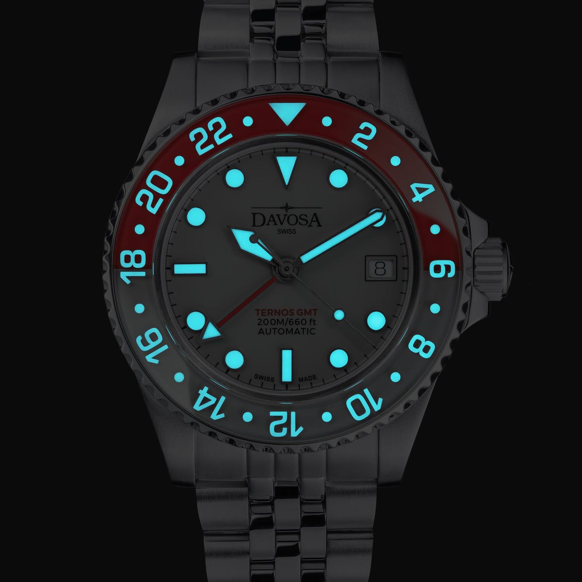 Ternos GMT Lucent Automatic 200m GMT Watch, Grey Dial Grey-Red Bezel GMT DAVOSA Swiss