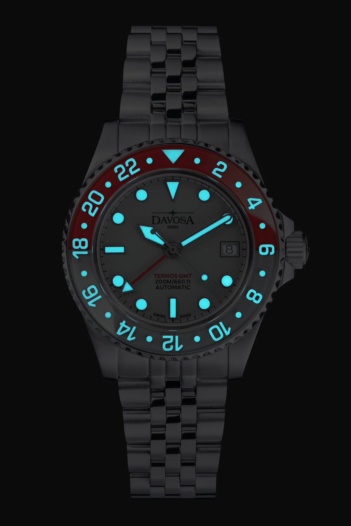 Ternos GMT Lucent Automatic 200m GMT Watch, Grey Dial Grey-Red Bezel GMT DAVOSA Swiss