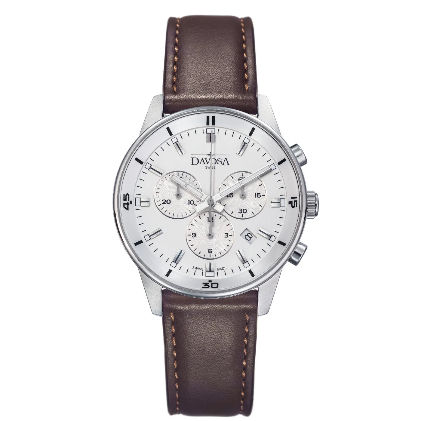 Vireo Quartz Chronograph Swiss-Made White Brown Pilot Watch 16249315 Pilot Davosa USA Official Distributor. Prices are Final. Tax & duties included.
