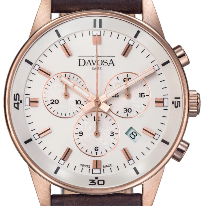 Vireo Quartz Chronograph Swiss-Made Rose Gold Pilot Watch 16249395 Pilot Davosa USA Official Distributor. Prices are Final. Tax & duties included. 41mm White-Rose Gold Leather