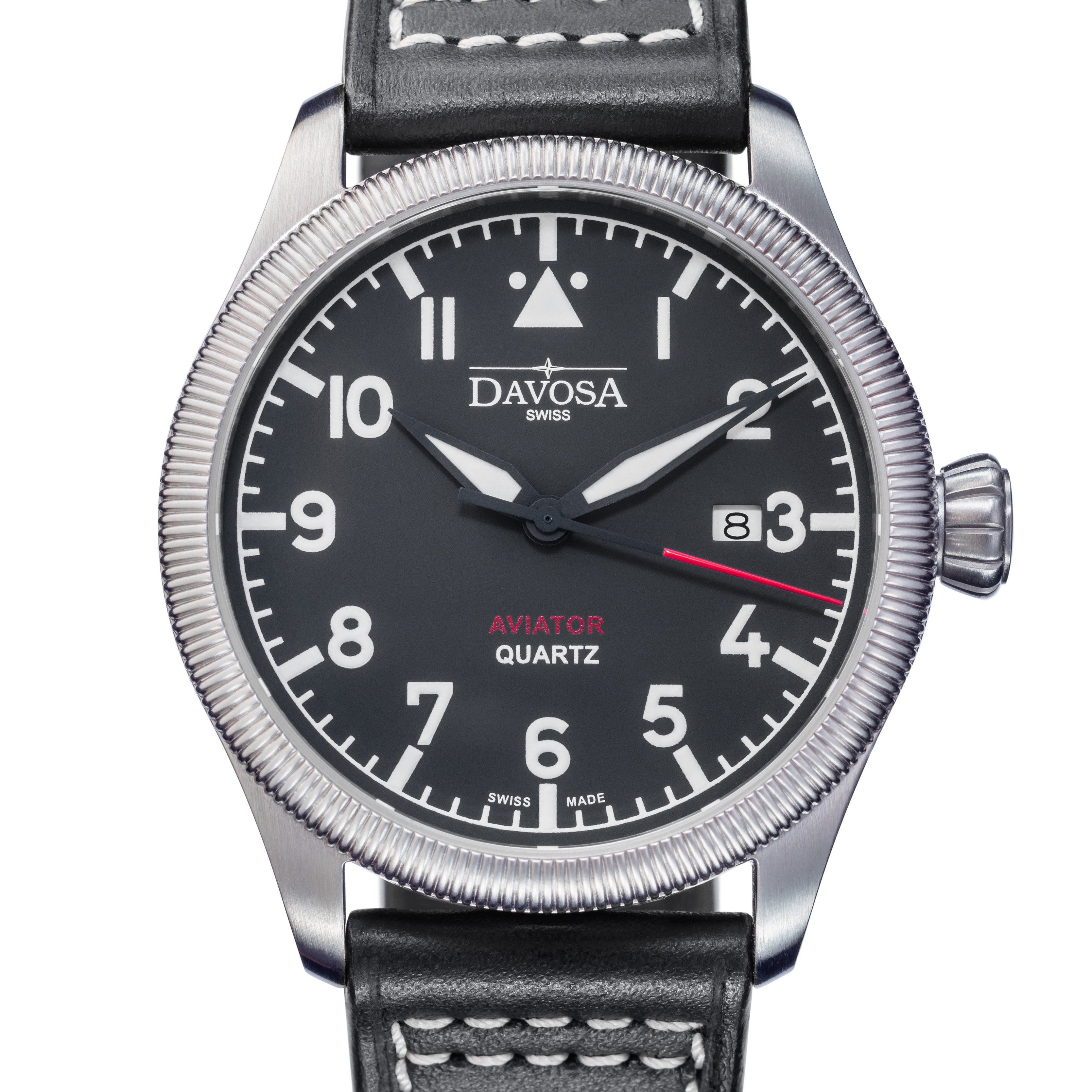 Aviator Quartz Swiss-Made Black Men's Dress Watch 16249855 Pilot Davosa USA Official Distributor. Prices are Final. Tax & duties included.