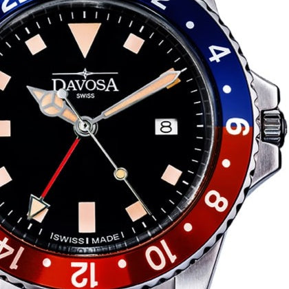Vintage Quartz 100m Red Blue Unisex Diver Watch 16350090 GMT Davosa USA Official Distributor. Prices are Final. Tax & duties included.