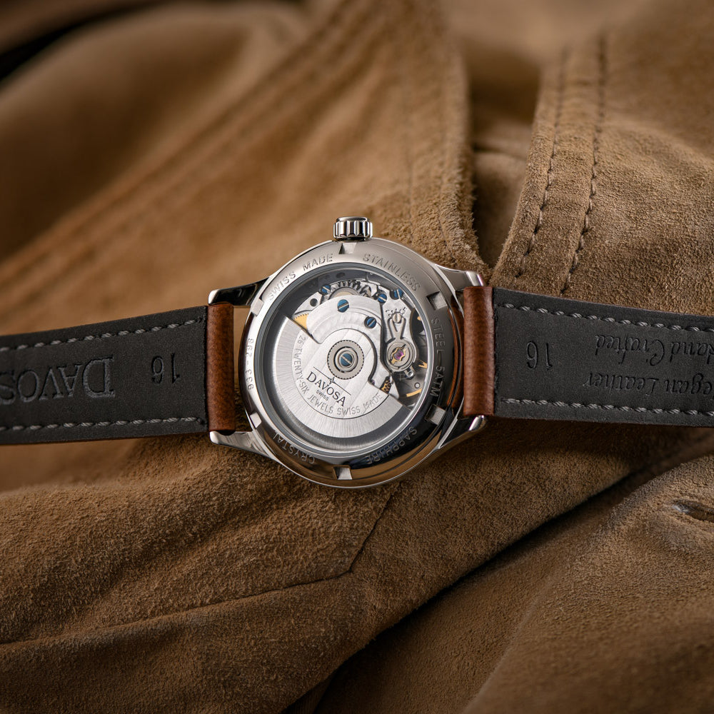 Classic Automatic Swiss-Made White Rose Gold Executive Watch 16145632V with Vegan leather AppleSkin strap Classic Davosa USA Official Distributor. Prices are Final. Tax & duties included.