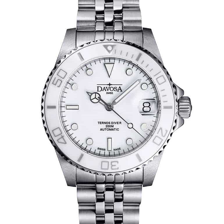 Ternos Medium Automatic Swiss-Made White Diving Watch 16619501 Diver Davosa USA Official Distributor. Prices are Final. Tax & duties included.