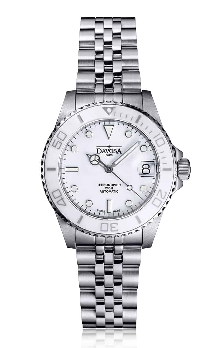 Ternos Medium Automatic Swiss-Made White Diving Watch 16619501 Diver Davosa USA Official Distributor. Prices are Final. Tax & duties included.