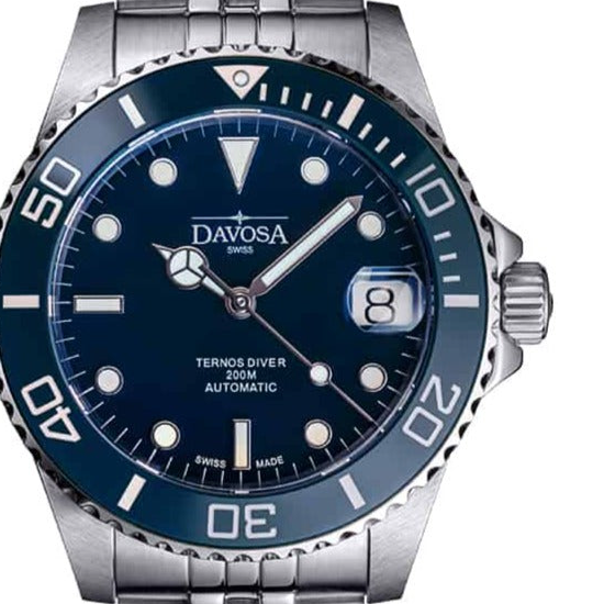 Ternos Medium Automatic Swiss-Made Blue Diving Watch Diver DAVOSA Swiss PentaLink