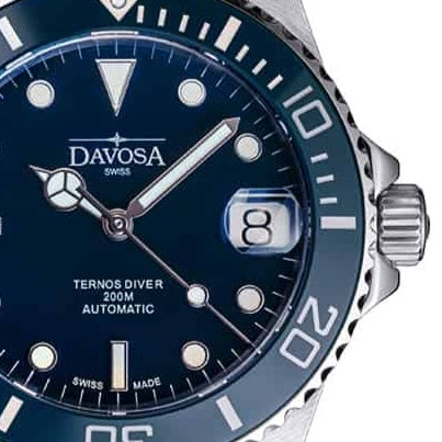 Ternos Medium Automatic 200m Swiss-Made Blue Men's Diver Watch 16619504 Diver Davosa USA Official Distributor. Prices are Final. Tax & duties included.