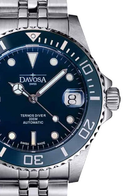 Ternos Medium Automatic 200m Swiss-Made Blue Men's Diver Watch 16619504 Diver Davosa USA Official Distributor. Prices are Final. Tax & duties included.