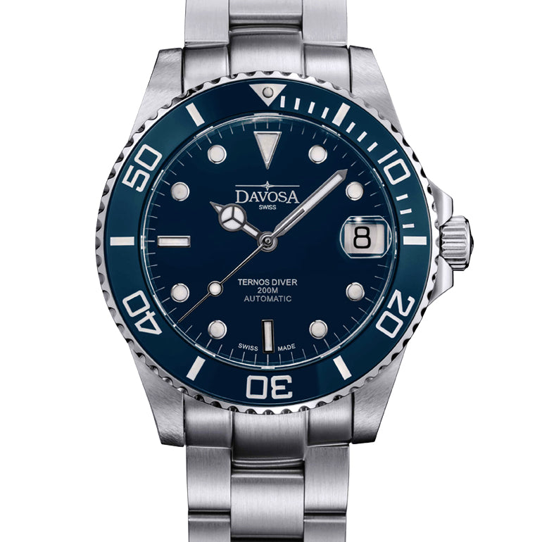 Ternos Medium Automatic 200m Swiss-Made Blue Men's Diver Watch 16619540 Diver Davosa USA Official Distributor. Prices are Final. Tax & duties included.