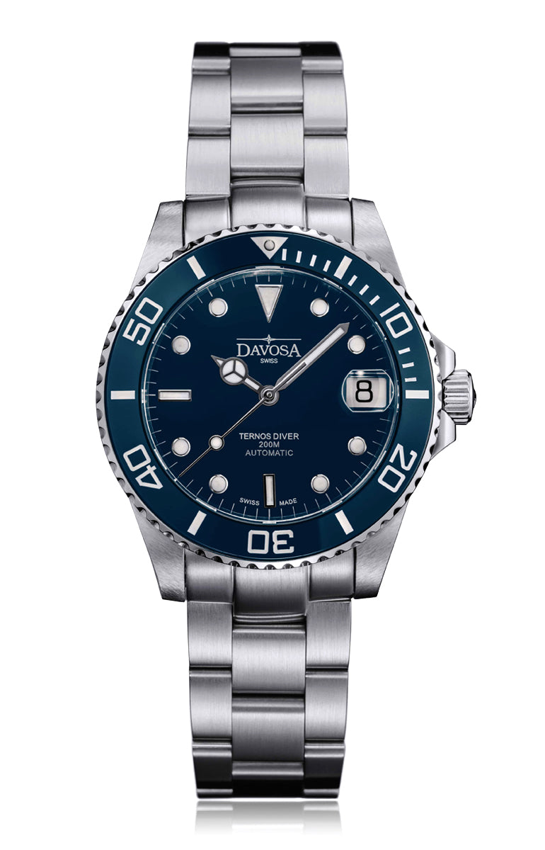 Ternos Medium Automatic 200m Swiss-Made Blue Men's Diver Watch 16619540 Diver Davosa USA Official Distributor. Prices are Final. Tax & duties included.