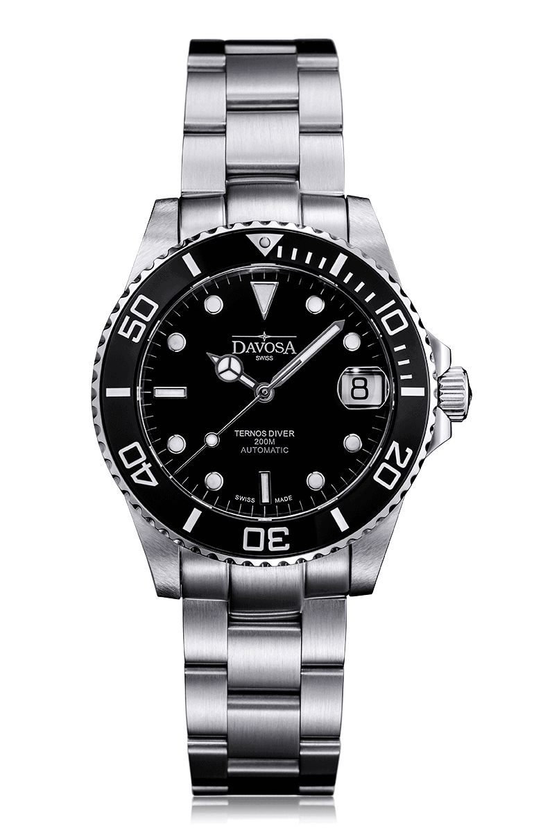 Ternos Medium Automatic Swiss-Made Black Men's Diver Watch 16619550 Diver Davosa USA Official Distributor. Prices are Final. Tax & duties included.