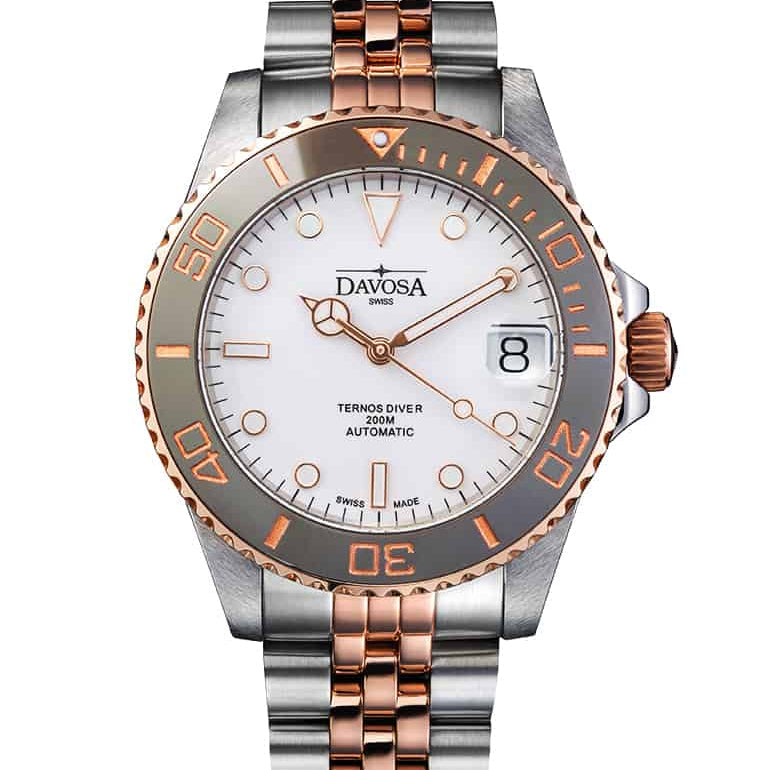 Ternos Medium Automatic White Rose Gold Diving Watch 16619602 Diver Davosa USA Official Distributor. Prices are Final. Tax & duties included.
