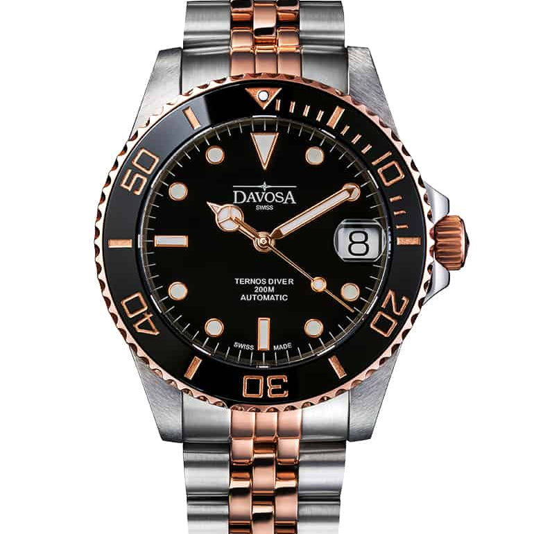 Ternos Medium Automatic Black Rose Gold Diving Watch 16619605 Diver Davosa USA Official Distributor. Prices are Final. Tax & duties included.