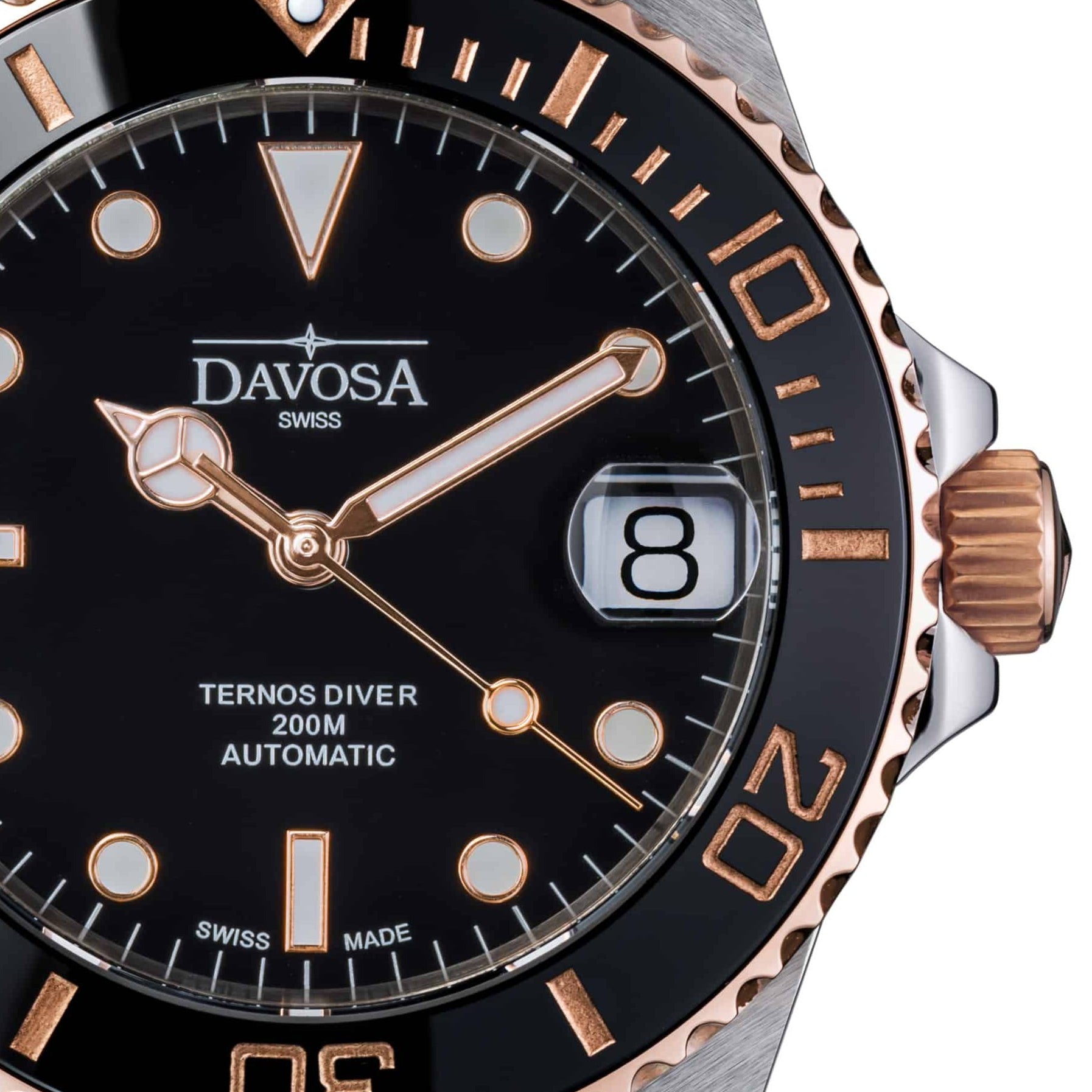 Ternos Medium Automatic Black Rose Gold Diving Watch 16619650 Diver Davosa USA Official Distributor. Prices are Final. Tax & duties included.