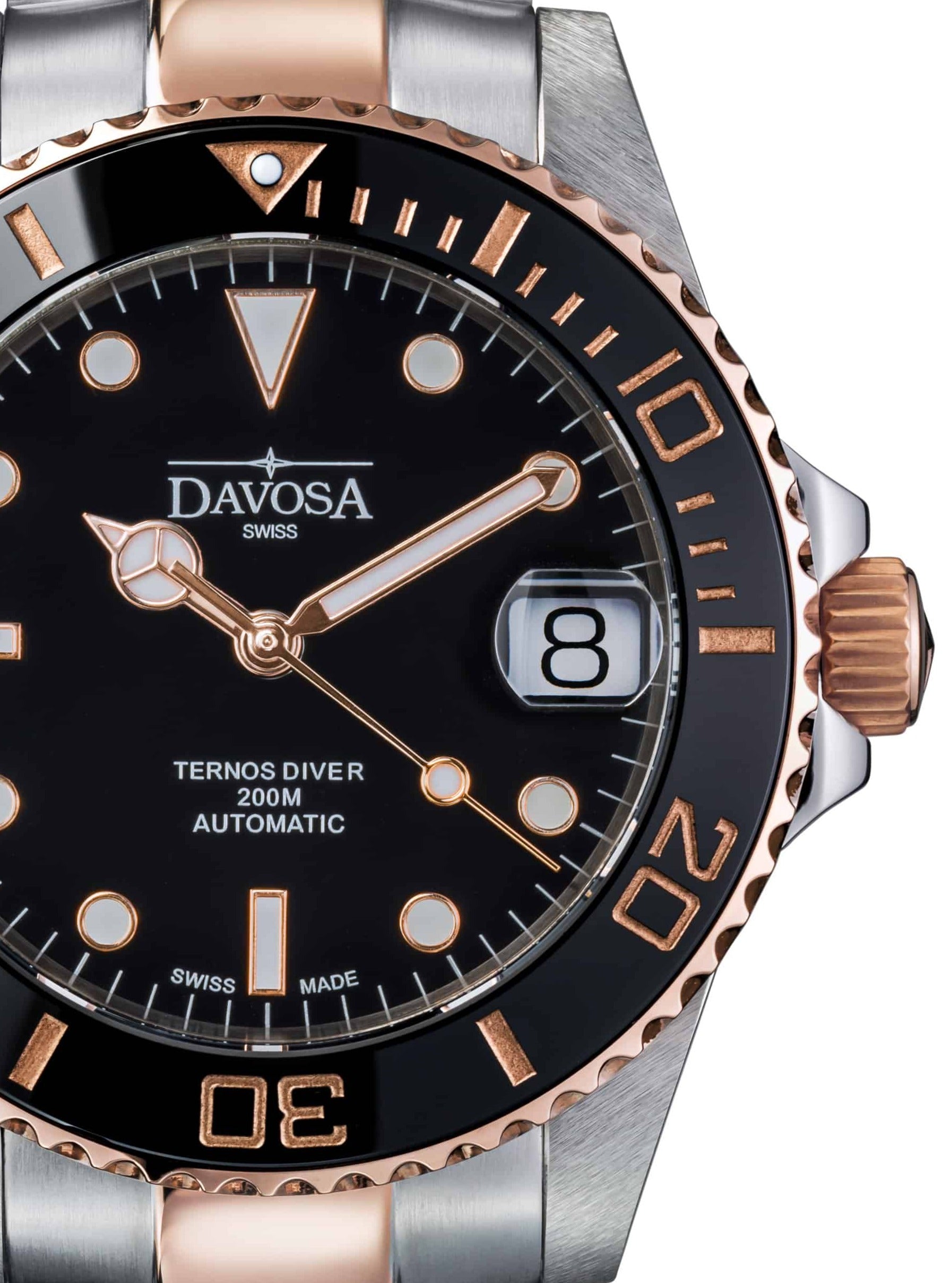 Ternos Medium Automatic Black Rose Gold Diving Watch 16619650 Diver Davosa USA Official Distributor. Prices are Final. Tax & duties included.