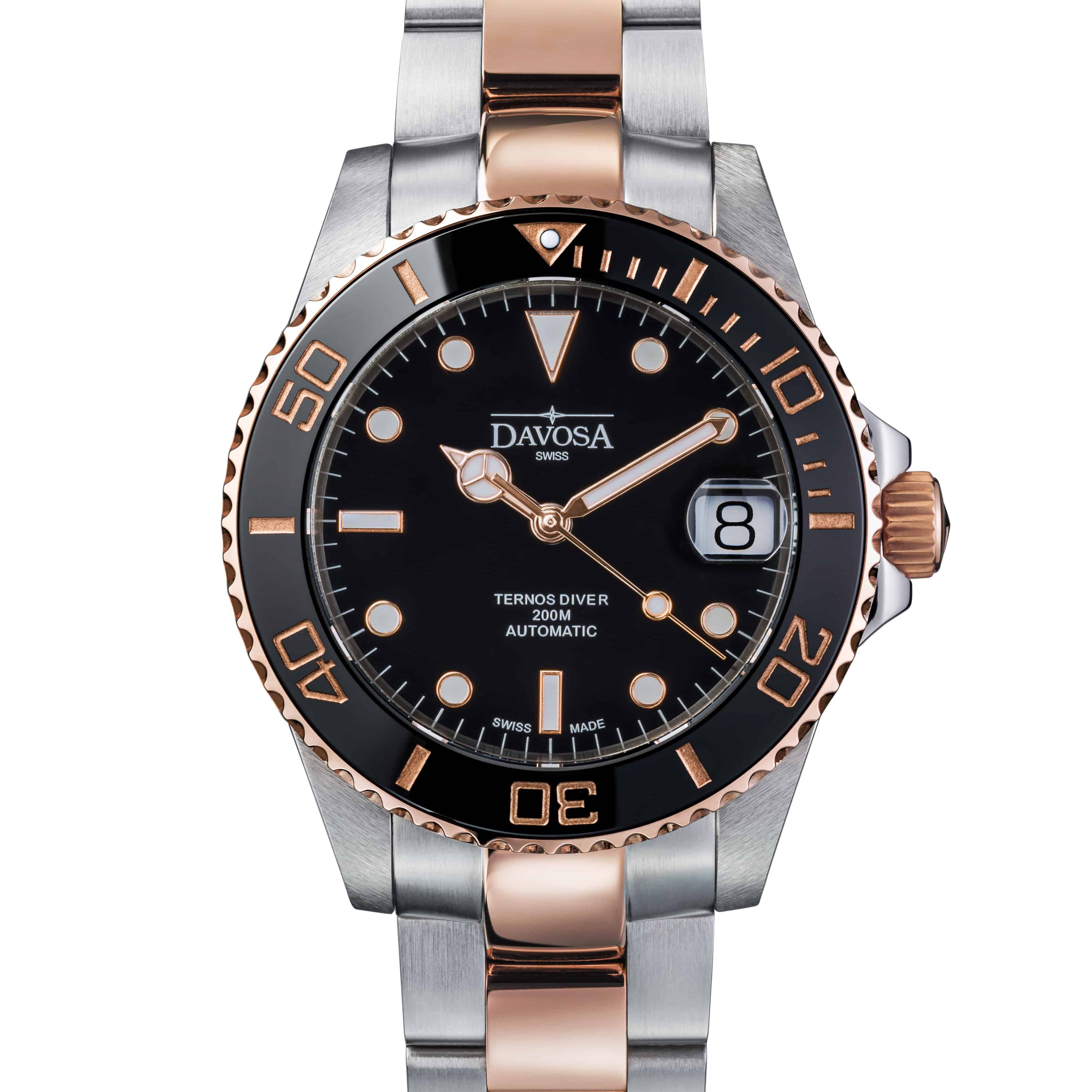 Ternos Medium Automatic Black Rose Gold Diving Watch 16619650 Diver Davosa USA Official Distributor. Prices are Final. Tax & duties included.