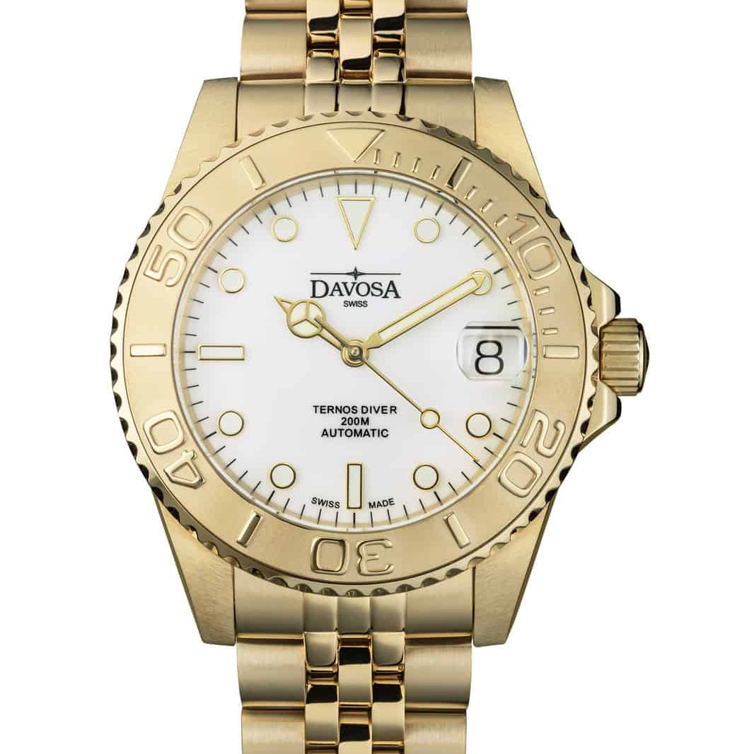 Ternos Medium Automatic 200M Swiss-Made Golden Unisex Diver Watch 16619802 Diver Davosa USA Official Distributor. Prices are Final. Tax & duties included.