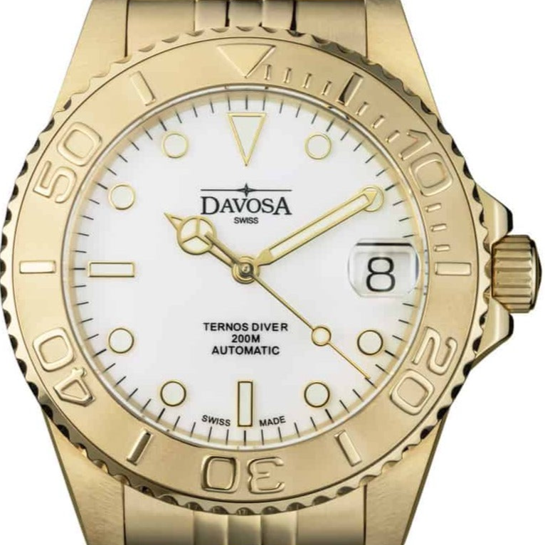 Ternos Medium Automatic 200M Swiss-Made Golden Unisex Diver Watch 16619802 Diver Davosa USA Official Distributor. Prices are Final. Tax & duties included. 43mm White PentaLink