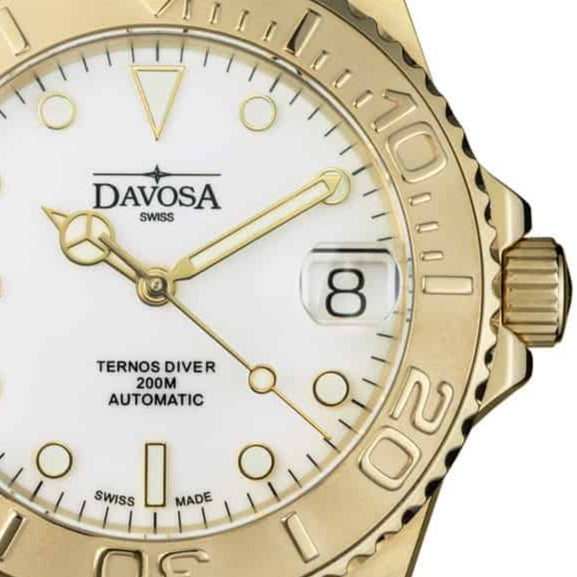Ternos Medium Automatic 200M Swiss-Made Golden Unisex Diver Watch 16619802 Diver Davosa USA Official Distributor. Prices are Final. Tax & duties included.