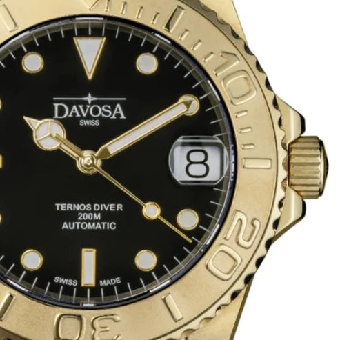Ternos Medium Automatic Golden Diving Watch 16619805 Diver Davosa USA Official Distributor. Prices are Final. Tax & duties included.