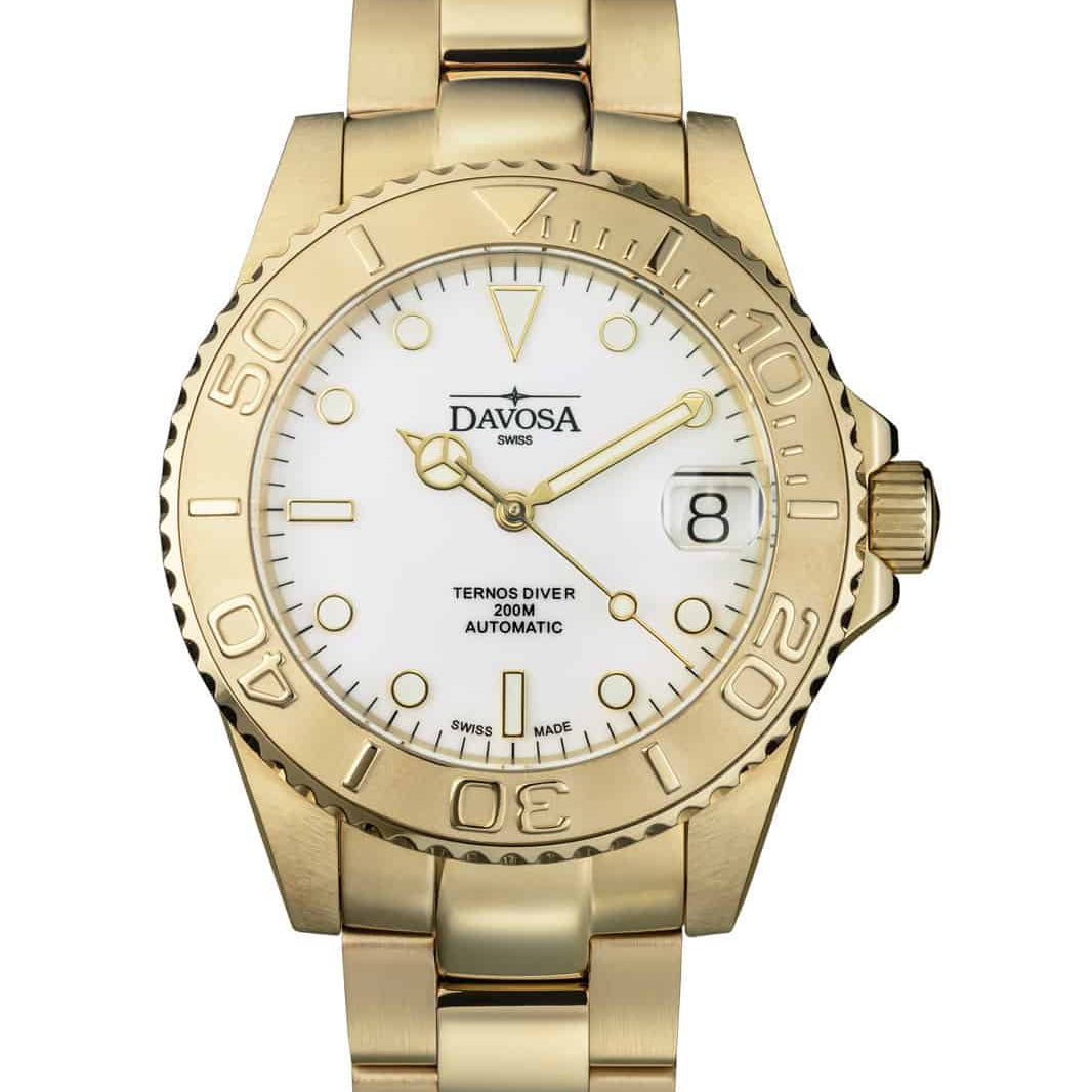 Ternos Medium Automatic Swiss-Made Gold-Tone Diving Watch 16619820 Diver Davosa USA Official Distributor. Prices are Final. Tax & duties included.
