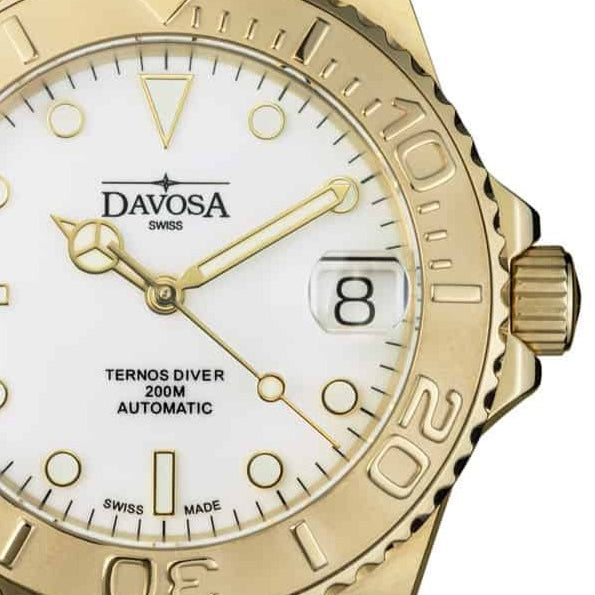 Ternos Medium Automatic Swiss-Made Gold-Tone Diving Watch 16619820 Diver Davosa USA Official Distributor. Prices are Final. Tax & duties included.