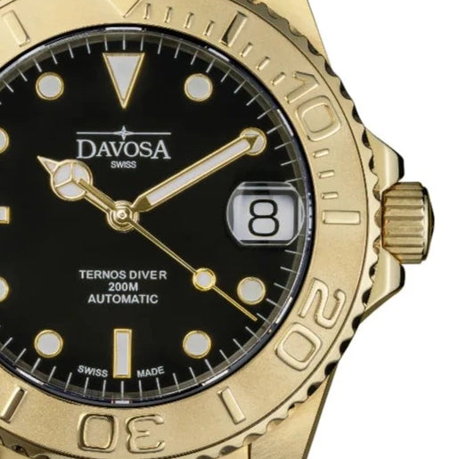 Ternos Medium Automatic Golden Diving Watch 16619850 Diver Davosa USA Official Distributor. Prices are Final. Tax & duties included.