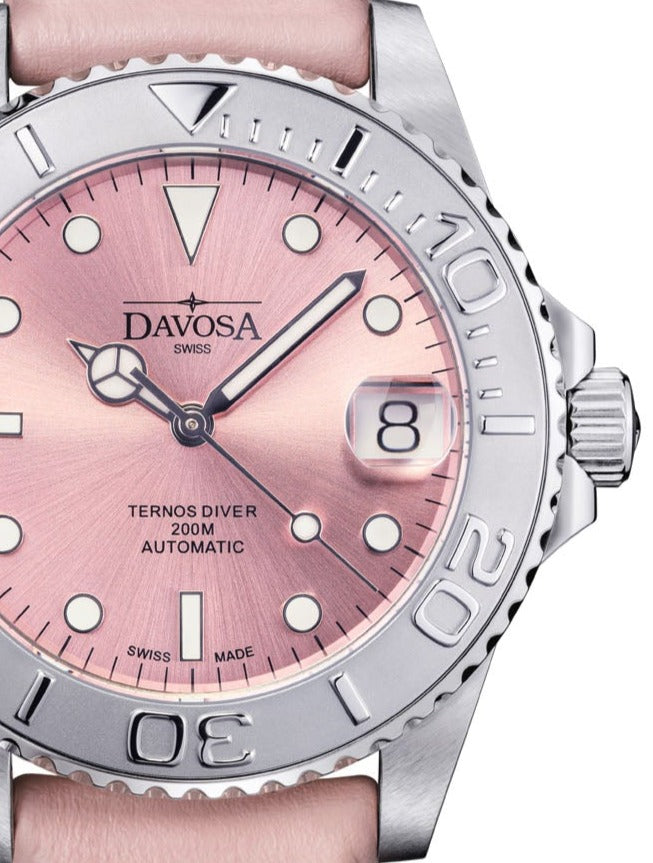 Ternos Medium Automatic Limited Edition California Pink Diver Watch 16619960 Diver Davosa USA Official Distributor. Prices are Final. Tax & duties included.