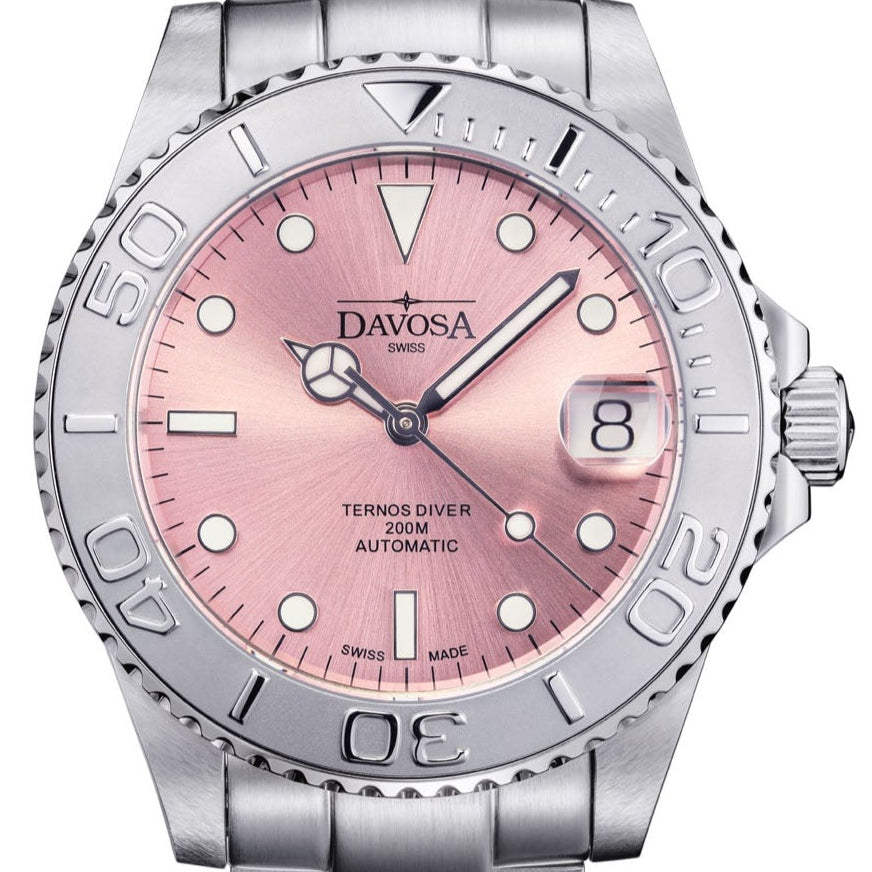 Ternos Medium Automatic Limited Edition California Pink Diver Watch 16619960 Diver Davosa USA Official Distributor. Prices are Final. Tax & duties included. 36.5mm Pink TriaLink