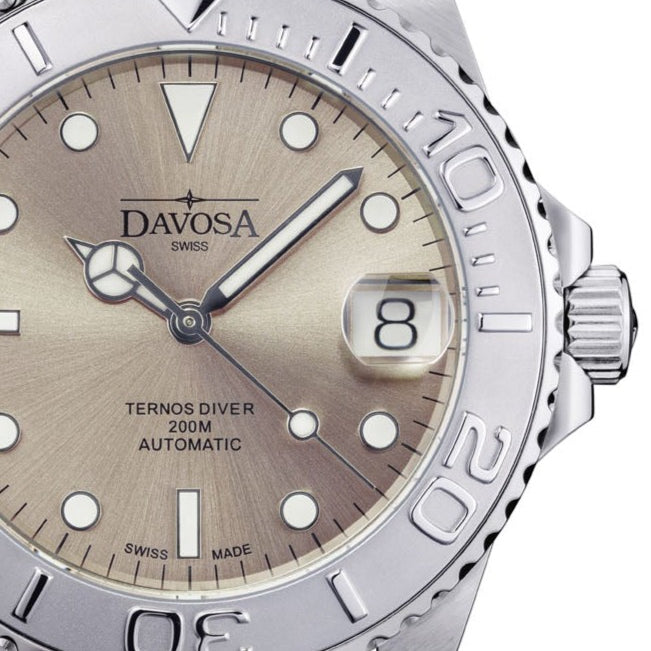 Ternos Medium Automatic Limited Edition California Sandy Beige Diver Watch 16619980 Diver Davosa USA Official Distributor. Prices are Final. Tax & duties included.