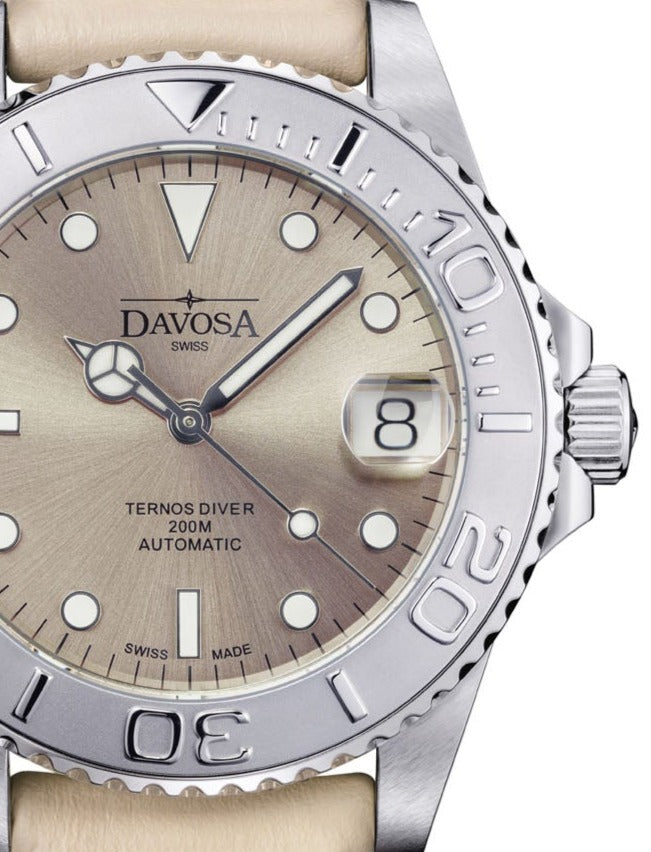 Ternos Medium Automatic Limited Edition California Sandy Beige Diver Watch 16619980 Diver Davosa USA Official Distributor. Prices are Final. Tax & duties included.