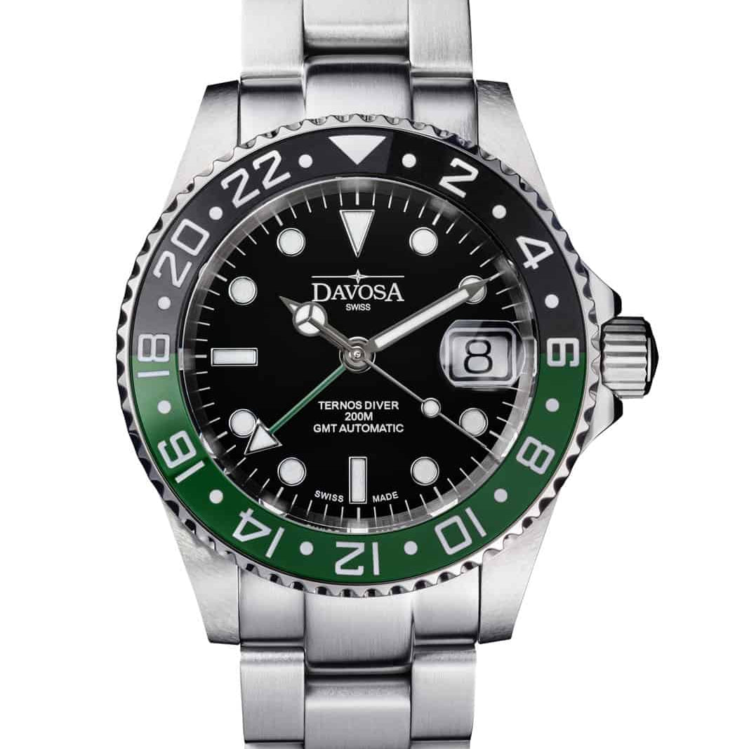 Ternos Ceramic Automatic GMT Swiss-Made Black Green Diving Watch 16159070 GMT Davosa USA Official Distributor. Prices are Final. Tax & duties included.