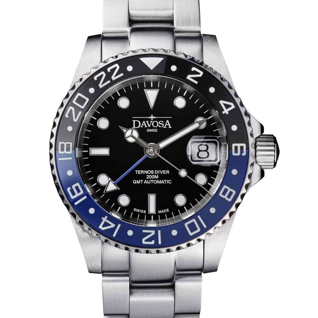 Ternos Ceramic Automatic GMT Swiss-Made Black Blue Diving Watch 16159040 GMT Davosa USA Official Distributor. Prices are Final. Tax & duties included.