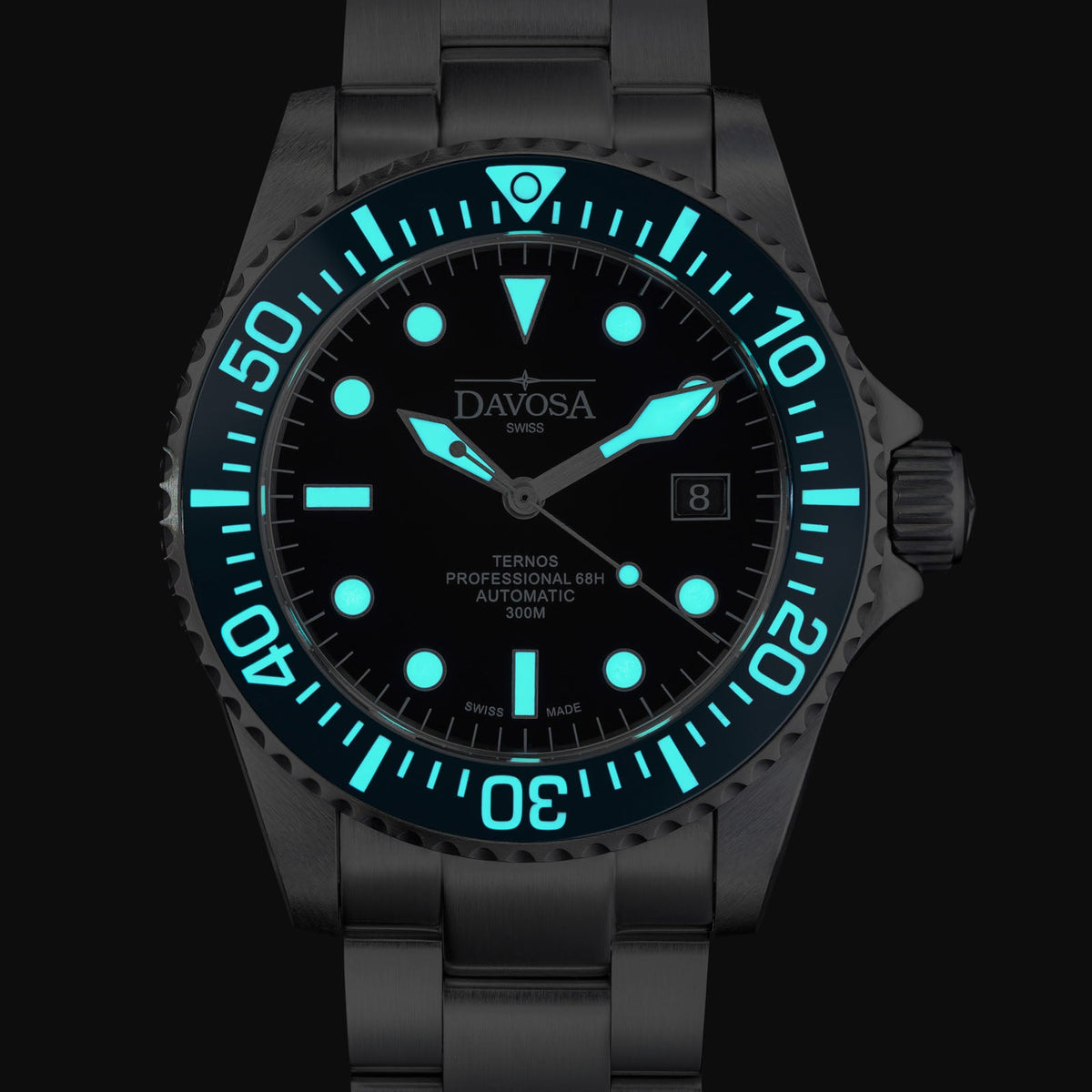 Ternos Professional 68h Automatic 300m Blue Black Diving Watch Diver DAVOSA Swiss