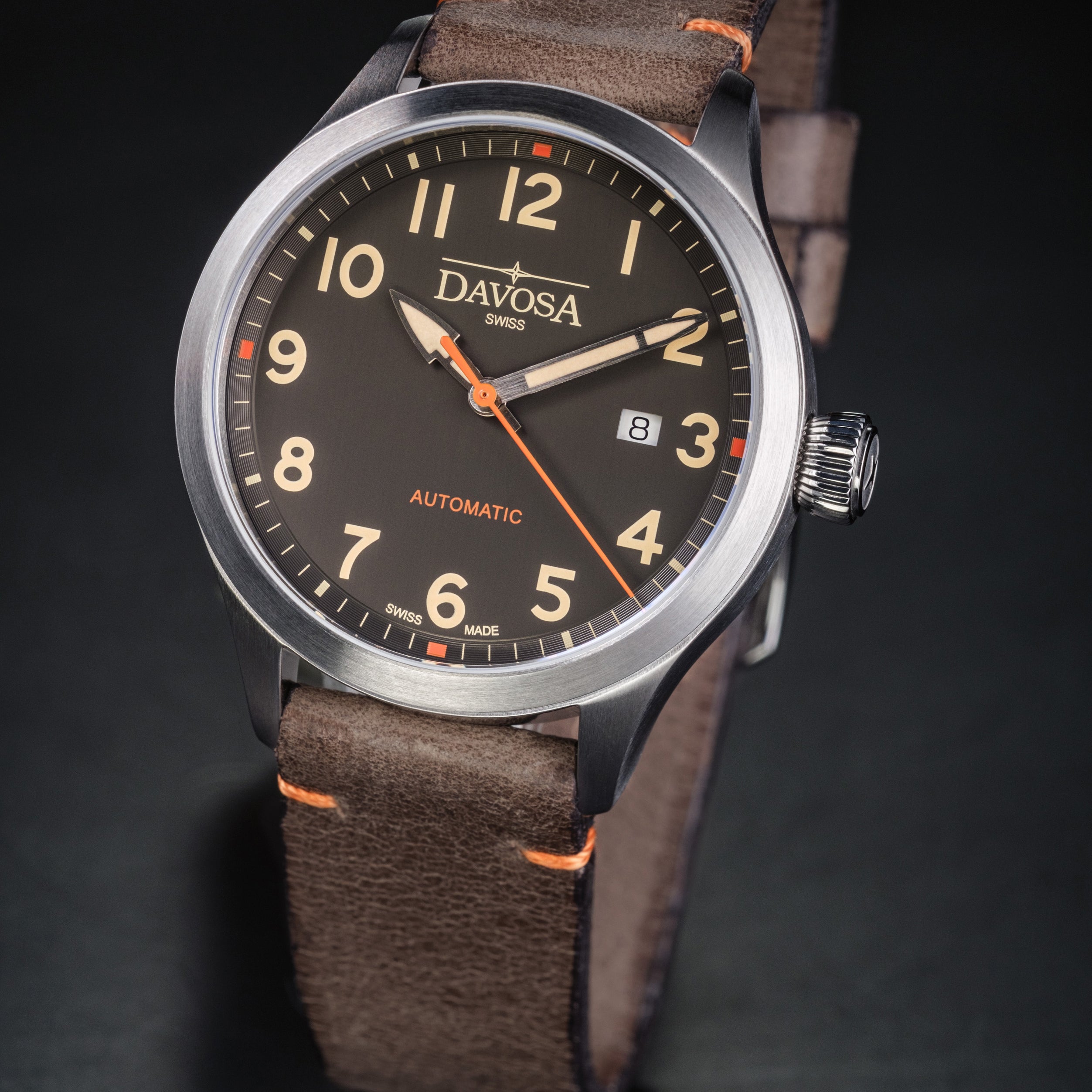 Axis Ref. 161.574.96 - Automatic Men’s Watch with Vintage Italian Leather Strap and Bold Sport Dial Military Davosa USA