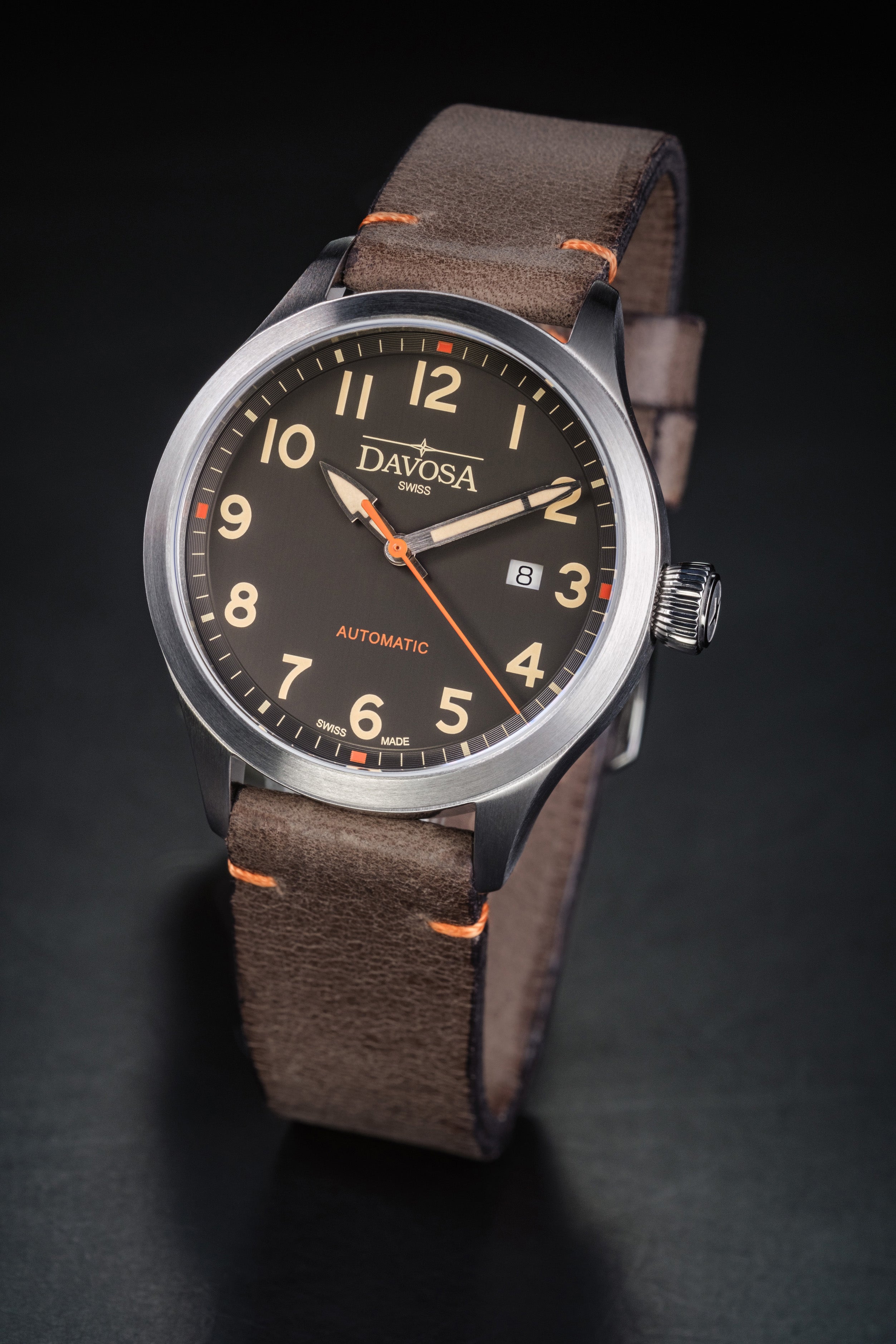 Axis Ref. 161.574.96 - Automatic Men’s Watch with Vintage Italian Leather Strap and Bold Sport Dial Military Davosa USA
