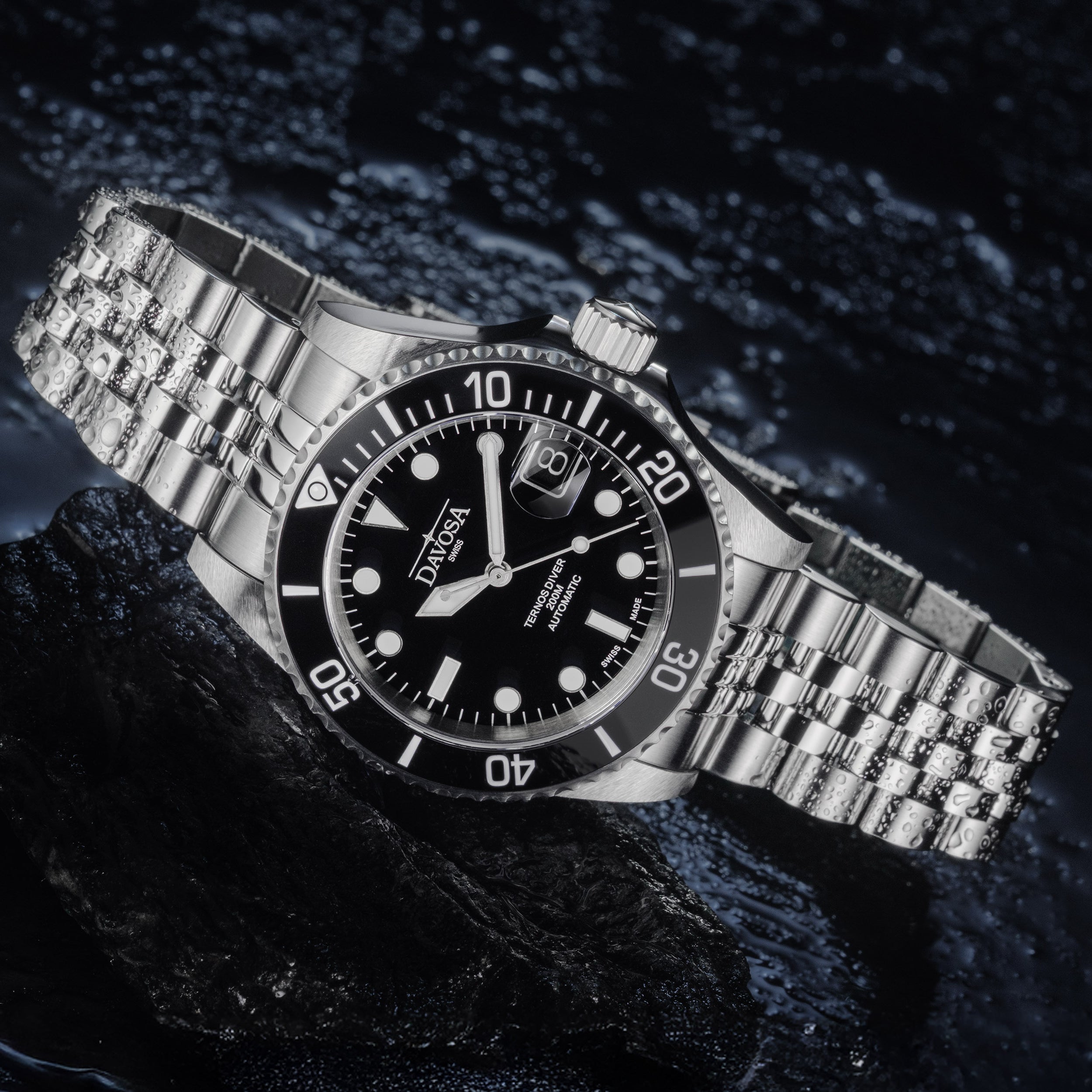 Ternos Ceramic Automatic 200m Swiss-Made Black Unisex Diver Watch 161.552.05 With Loupe with Pentalink Bracelet Diver Davosa USA Official Distributor. Prices are Final. Tax & duties included.