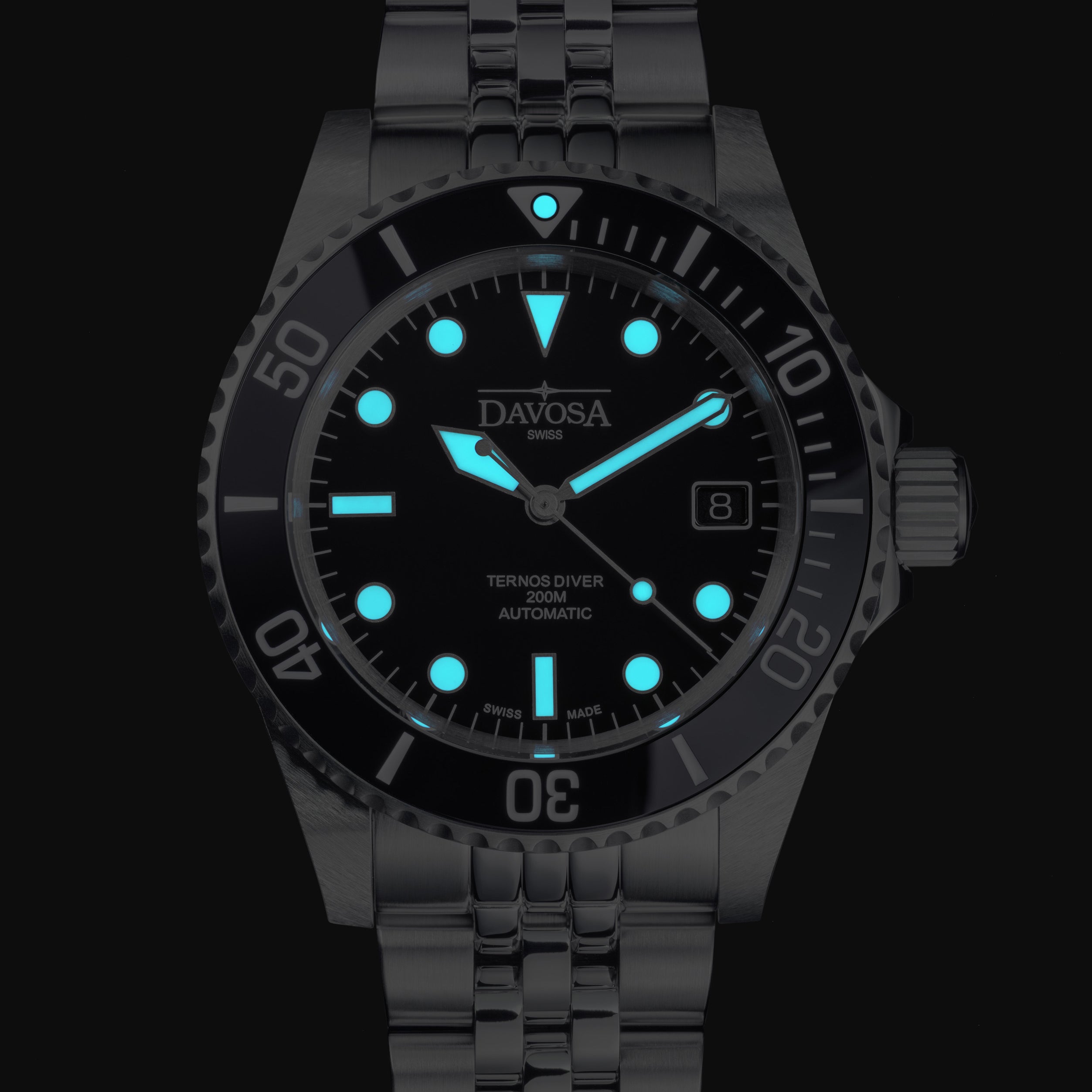 Ternos Ceramic Automatic 200m Swiss-Made Black Unisex Diver Watch 161.550.05 No Loupe with Pentalink Bracelet Diver Davosa USA Official Distributor. Prices are Final. Tax & duties included.