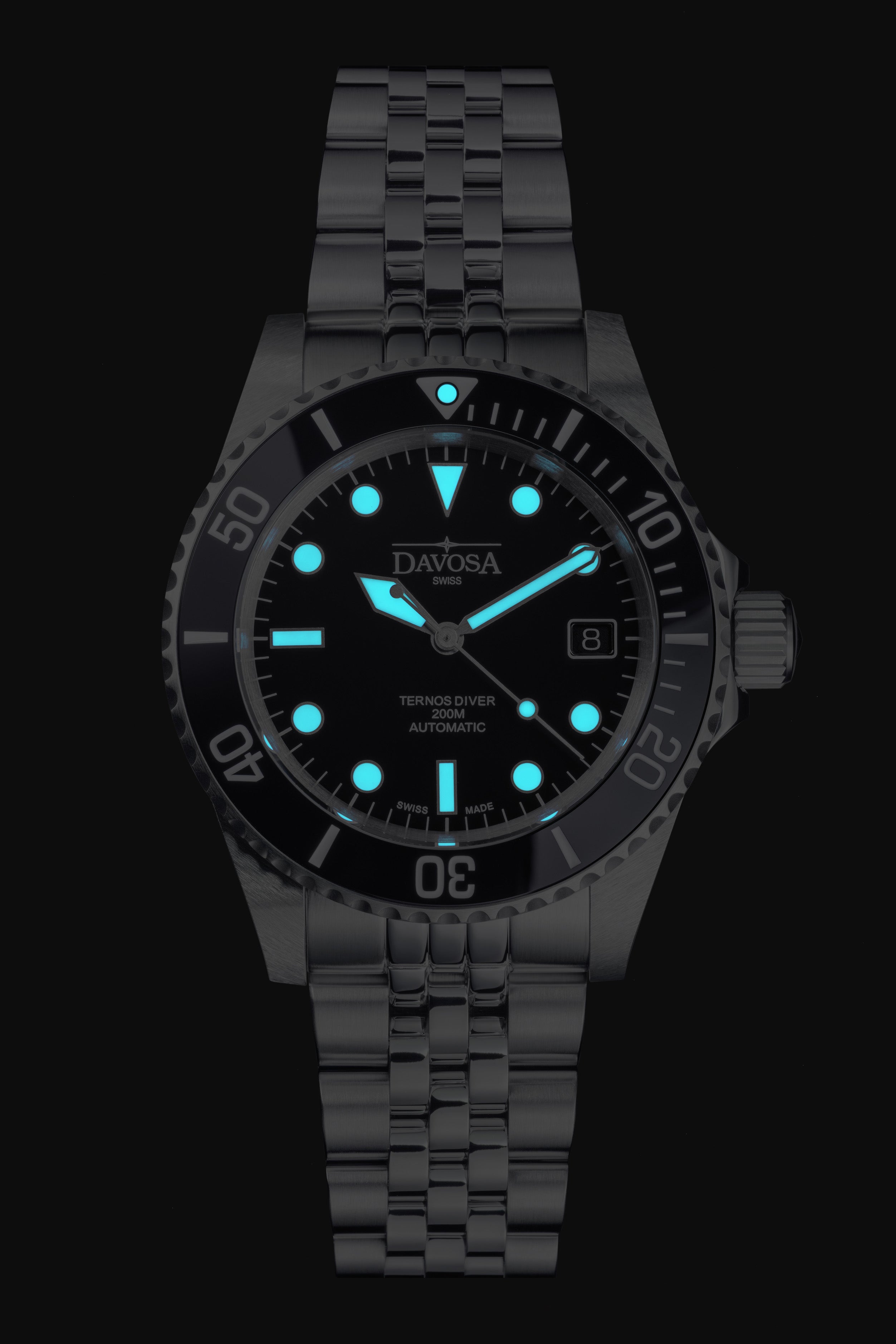 Ternos Ceramic Automatic 200m Swiss-Made Black Unisex Diver Watch 161.550.05 No Loupe with Pentalink Bracelet Diver Davosa USA Official Distributor. Prices are Final. Tax & duties included.