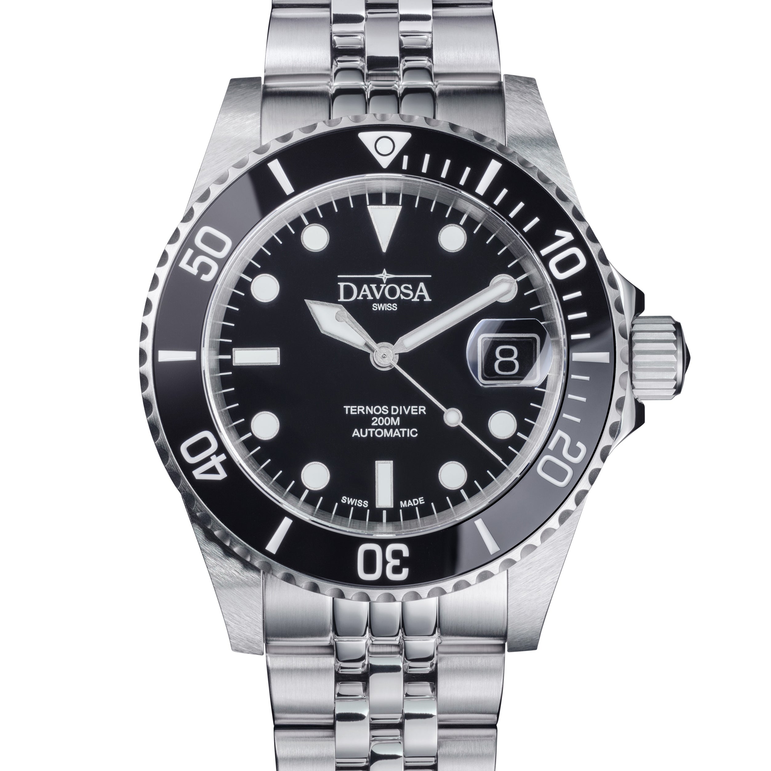 Ternos Ceramic Automatic 200m Swiss-Made Black Unisex Diver Watch 161.552.05 With Loupe with Pentalink Bracelet Diver Davosa USA Official Distributor. Prices are Final. Tax & duties included.