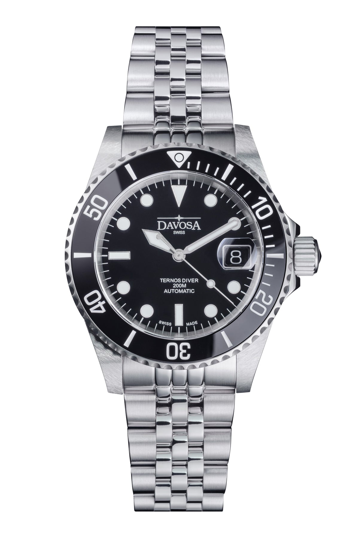 Ternos Diver Automatic 200m Swiss-Made Black Unisex Diver Watch Diver DAVOSA Swiss PentaLink With Date loupe