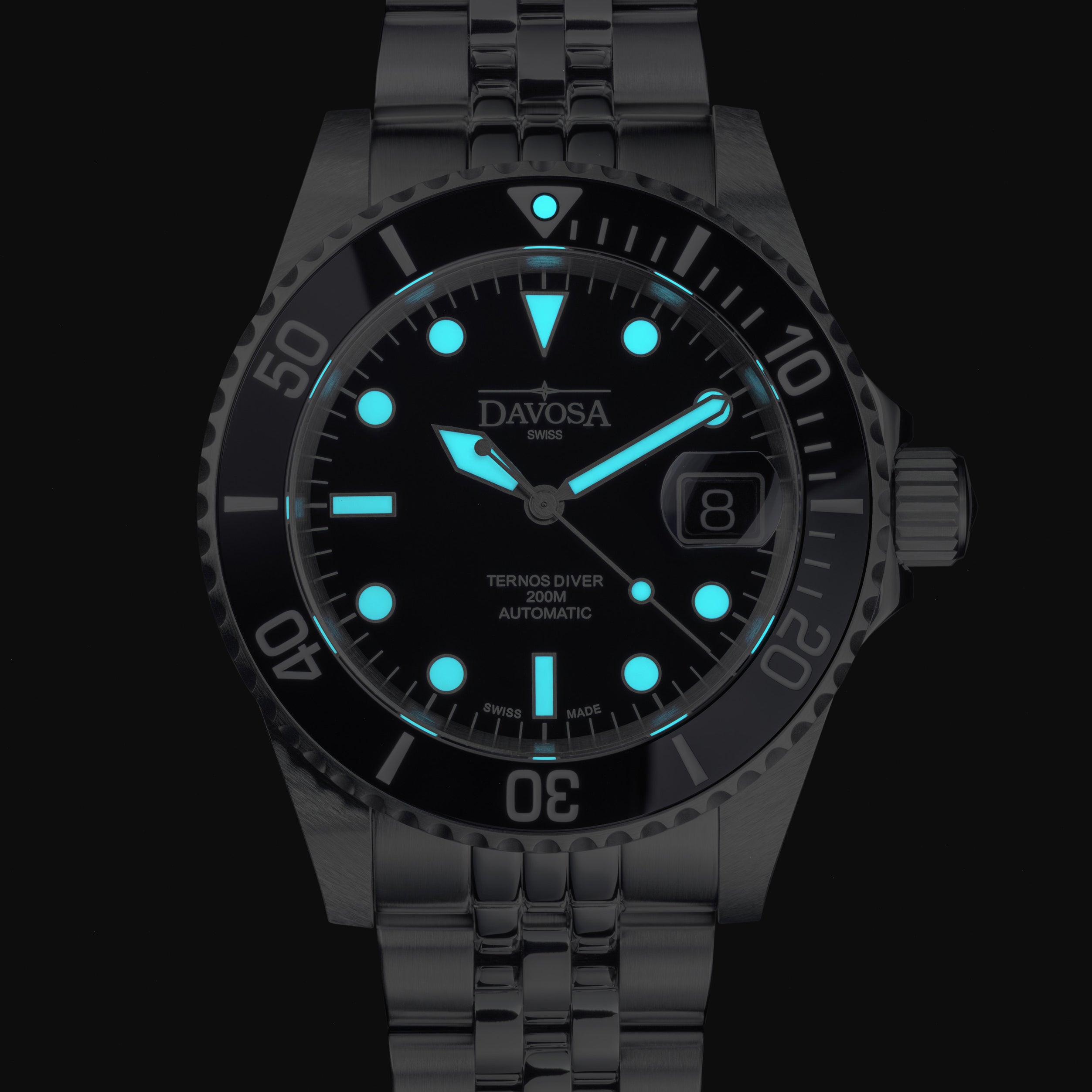 Ternos Ceramic Automatic 200m Swiss-Made Black Unisex Diver Watch 161.552.05 With Loupe with Pentalink Bracelet Diver Davosa USA Official Distributor. Prices are Final. Tax & duties included.