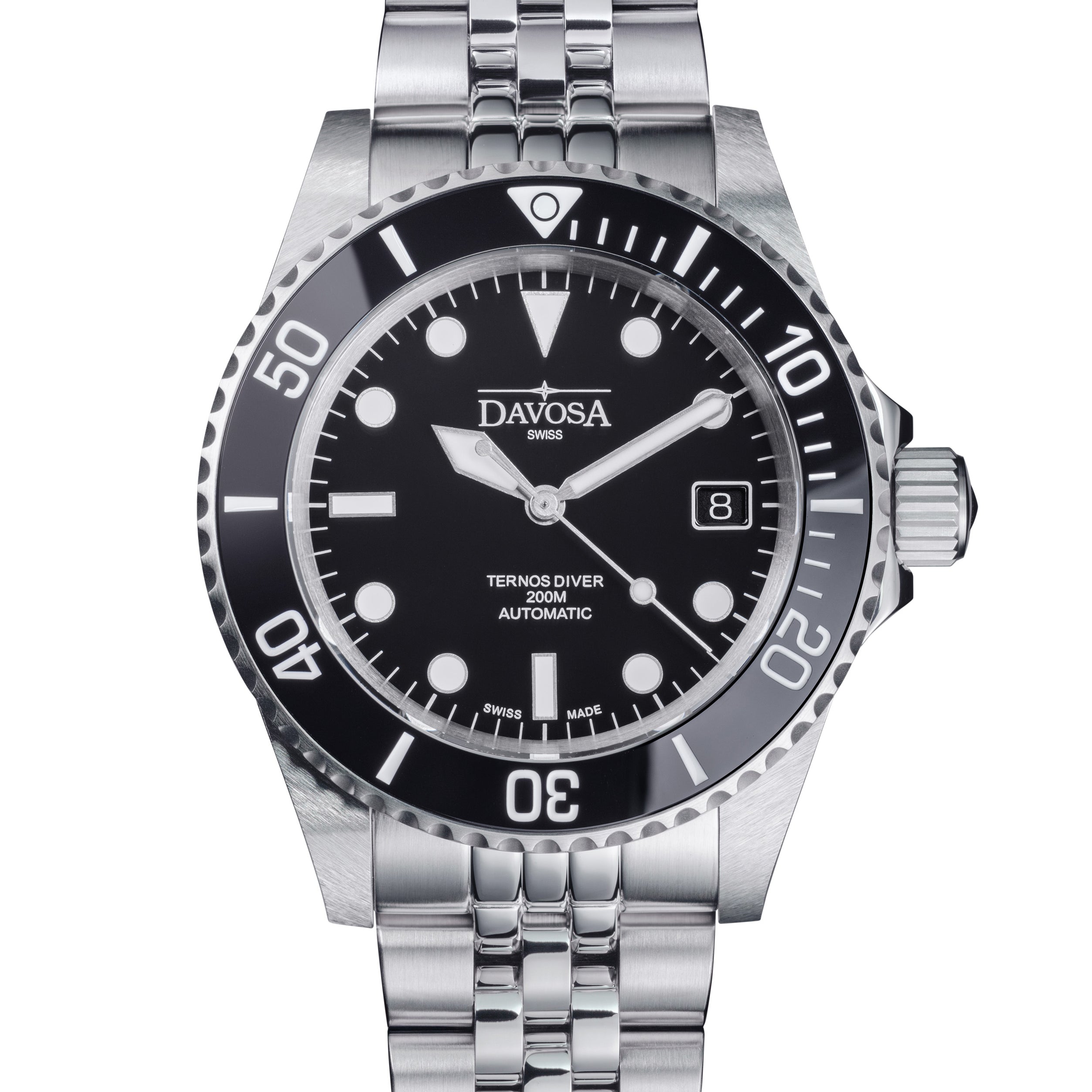 Ternos Ceramic Automatic 200m Swiss-Made Black Unisex Diver Watch 161.550.05 No Loupe with Pentalink Bracelet Diver Davosa USA Official Distributor. Prices are Final. Tax & duties included.