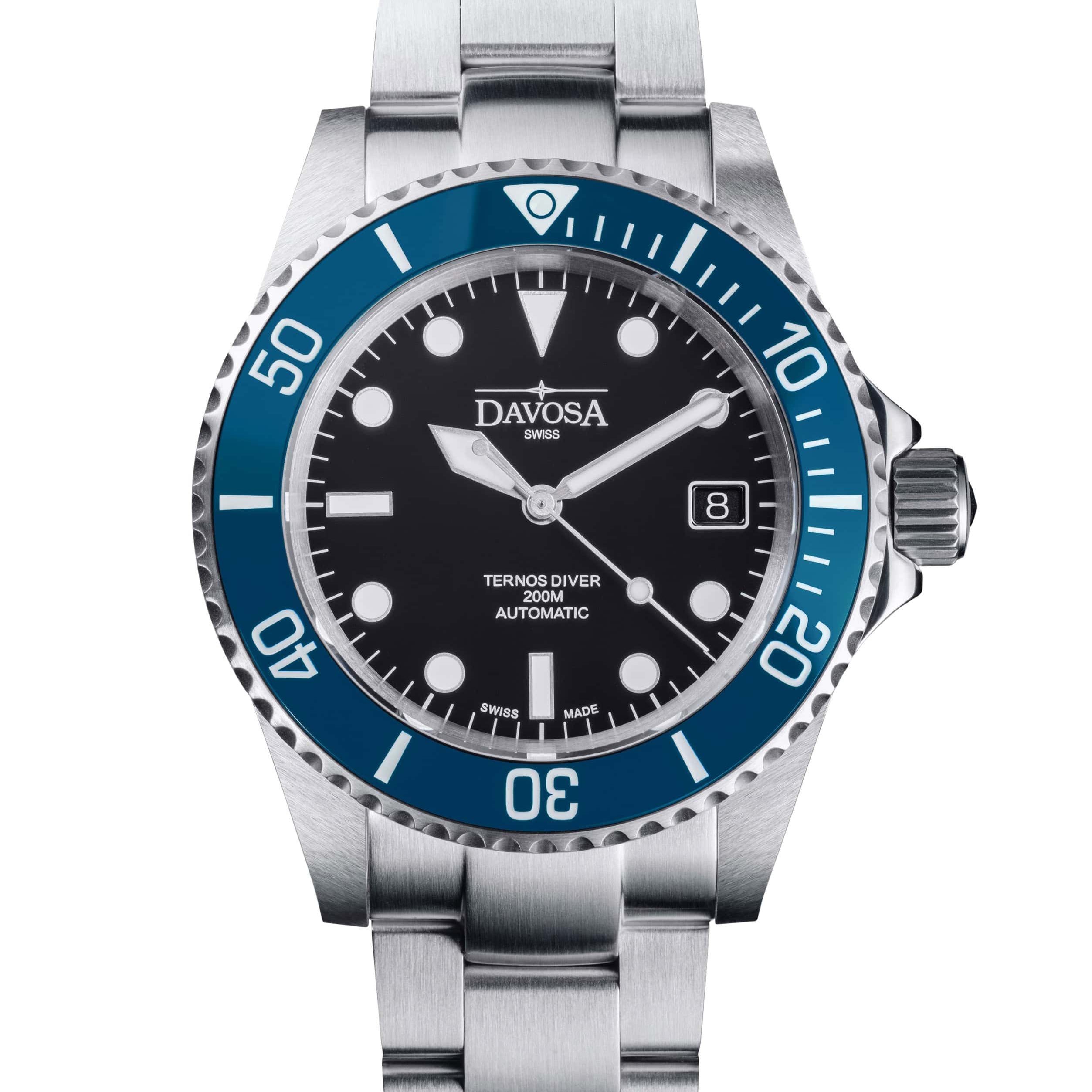 Ternos Diver Automatic 200m Swiss-Made Blue Unisex Diver Watch 161.550.40 No Loupe Diver Davosa USA Official Distributor. Prices are Final. Tax & duties included.