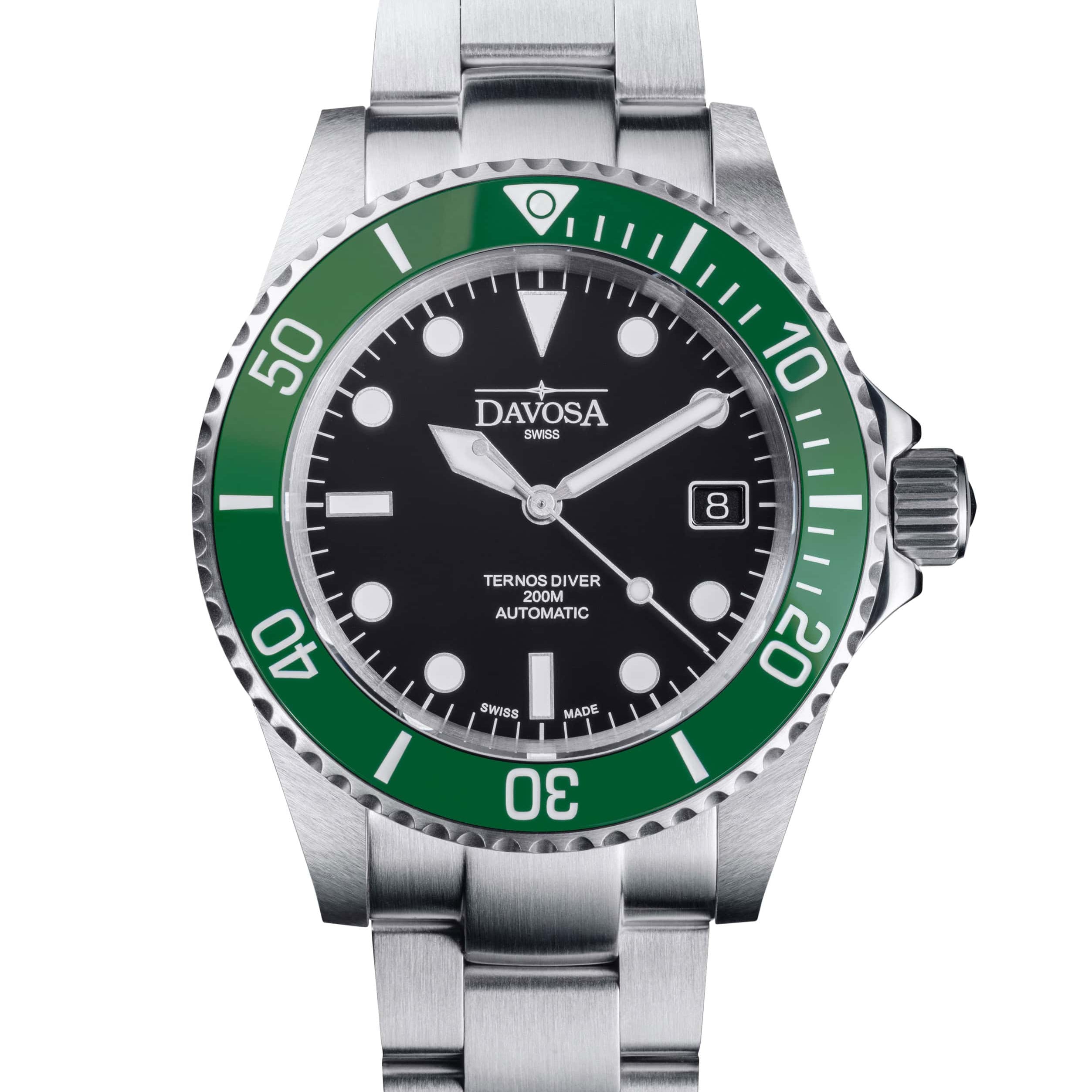 Ternos Diver Automatic 200m Swiss-Made Green and Black Unisex Diver Watch 161.550.70 Without Loupe Diver Davosa USA Official Distributor. Prices are Final. Tax & duties included.