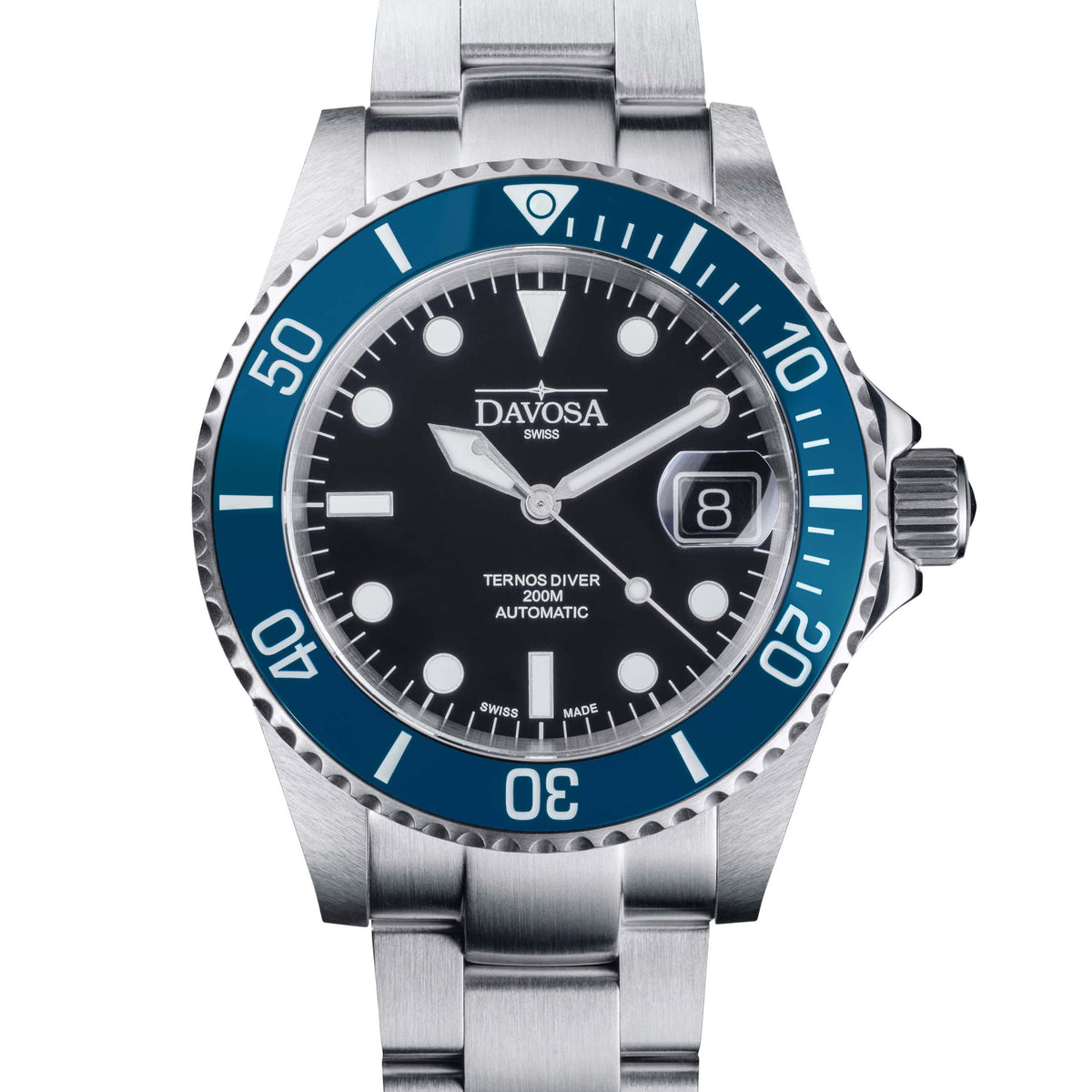 Ternos Diver Automatic 200m Swiss-Made Blue Unisex Diver Watch Diver DAVOSA Swiss TriaLink With Date loupe