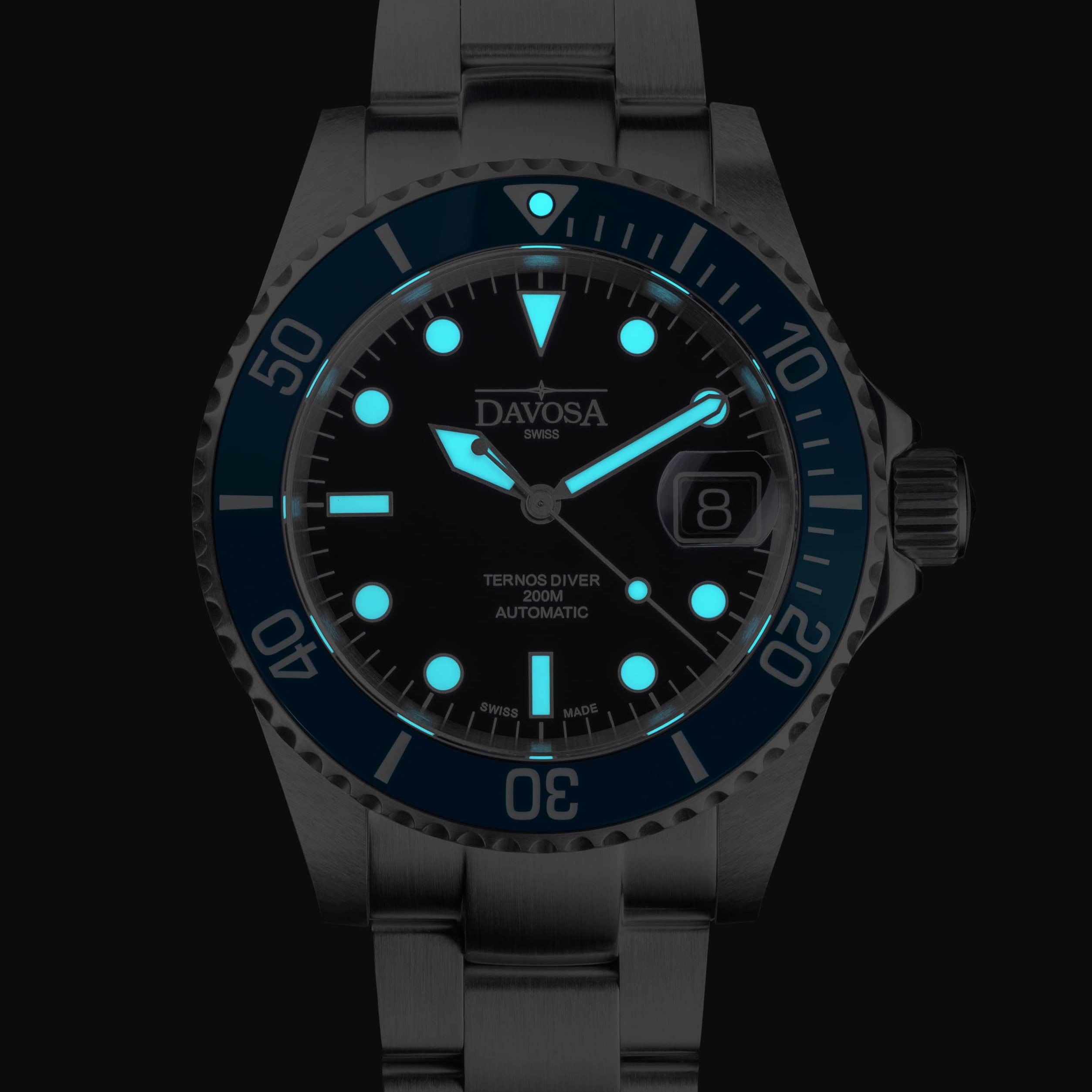 Ternos Diver Automatic 200m Swiss-Made Blue and Black Unisex Diver Watch 161.552.40 With Loupe Diver Davosa USA Official Distributor. Prices are Final. Tax & duties included.