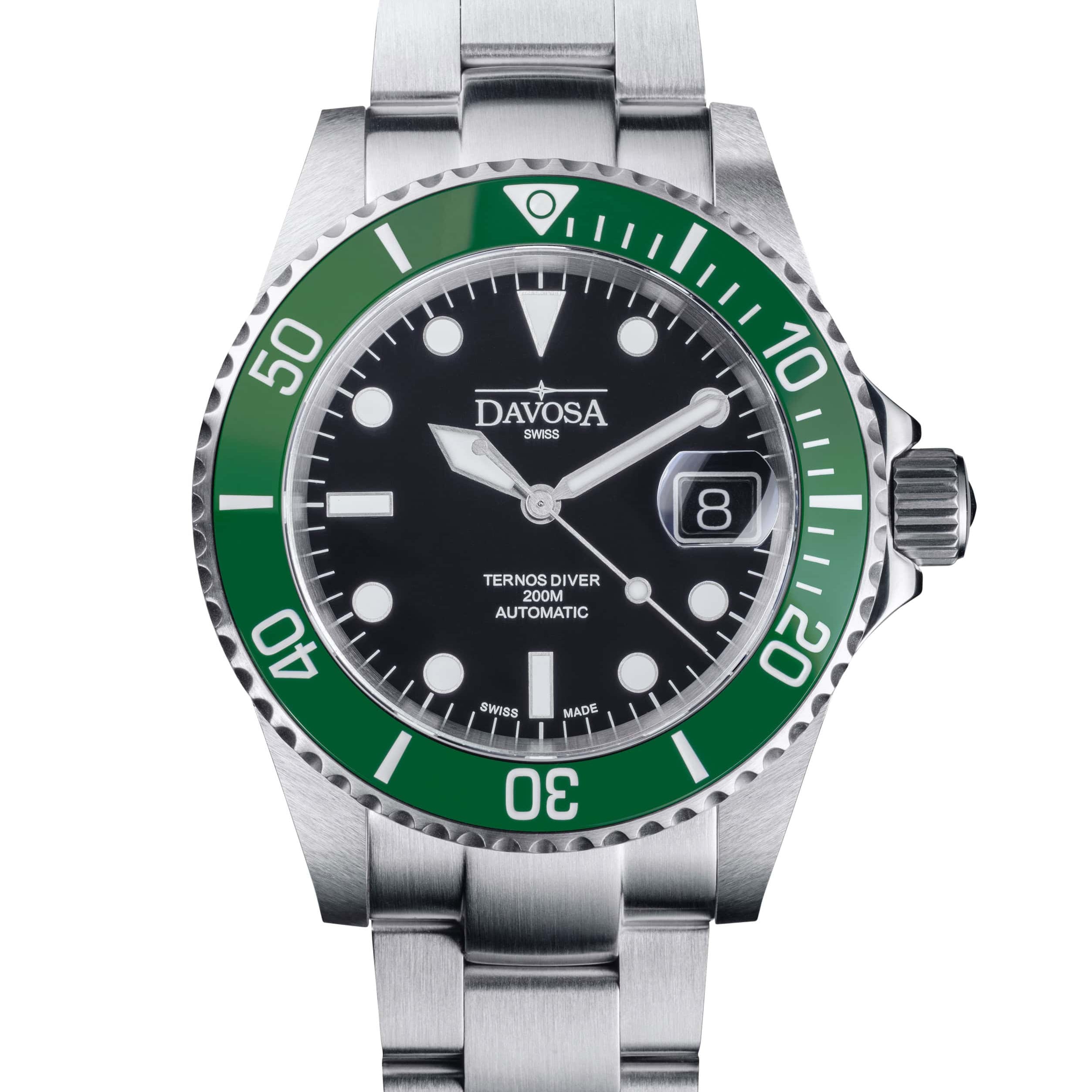 Ternos Diver Automatic 200m Swiss-Made Green and Black Unisex Diver Watch 161.552.70 With Loupe Diver Davosa USA Official Distributor. Prices are Final. Tax & duties included.