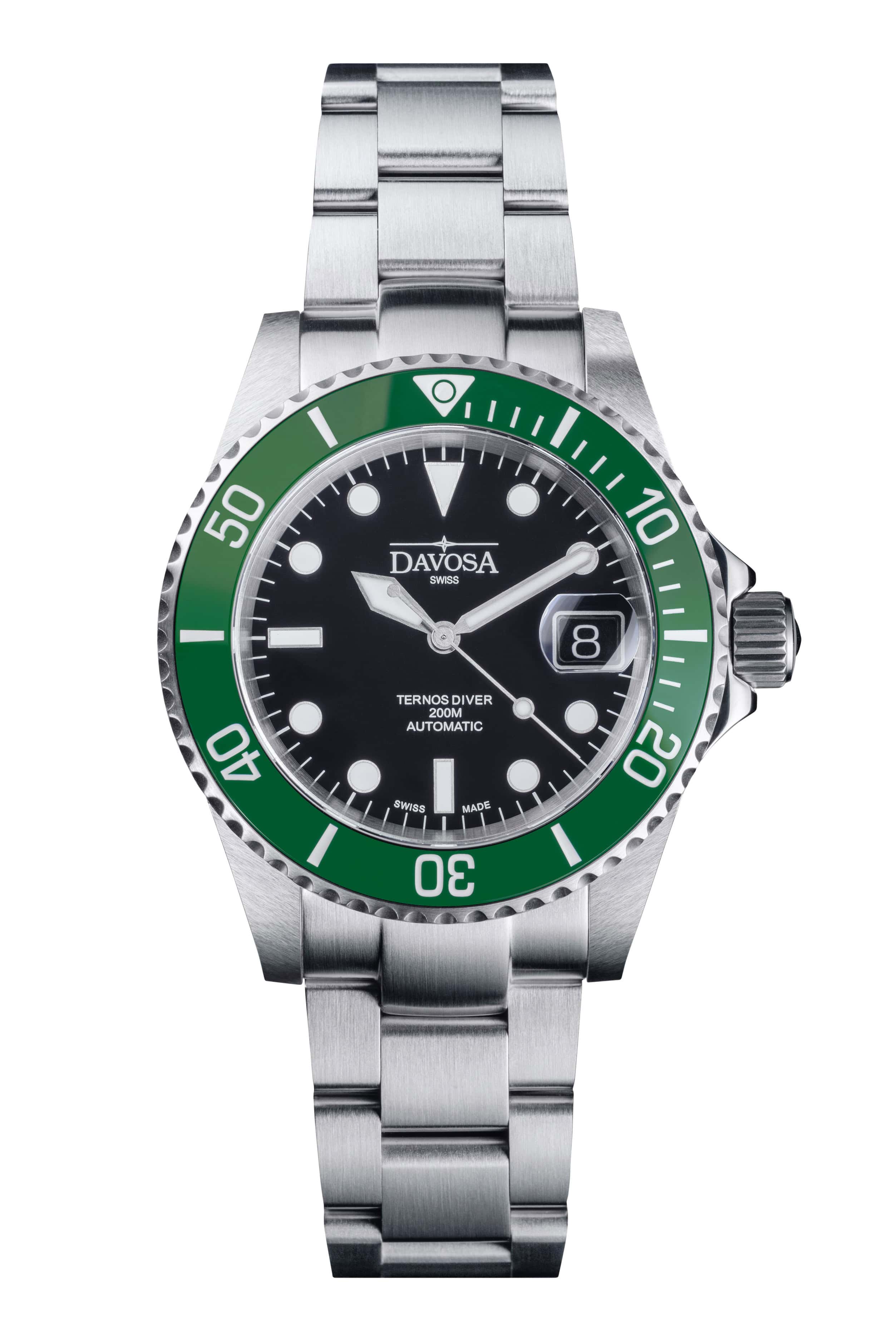 Ternos Diver Automatic 200m Swiss-Made Green and Black Unisex Diver Watch 161.552.70 With Loupe Diver Davosa USA Official Distributor. Prices are Final. Tax & duties included.