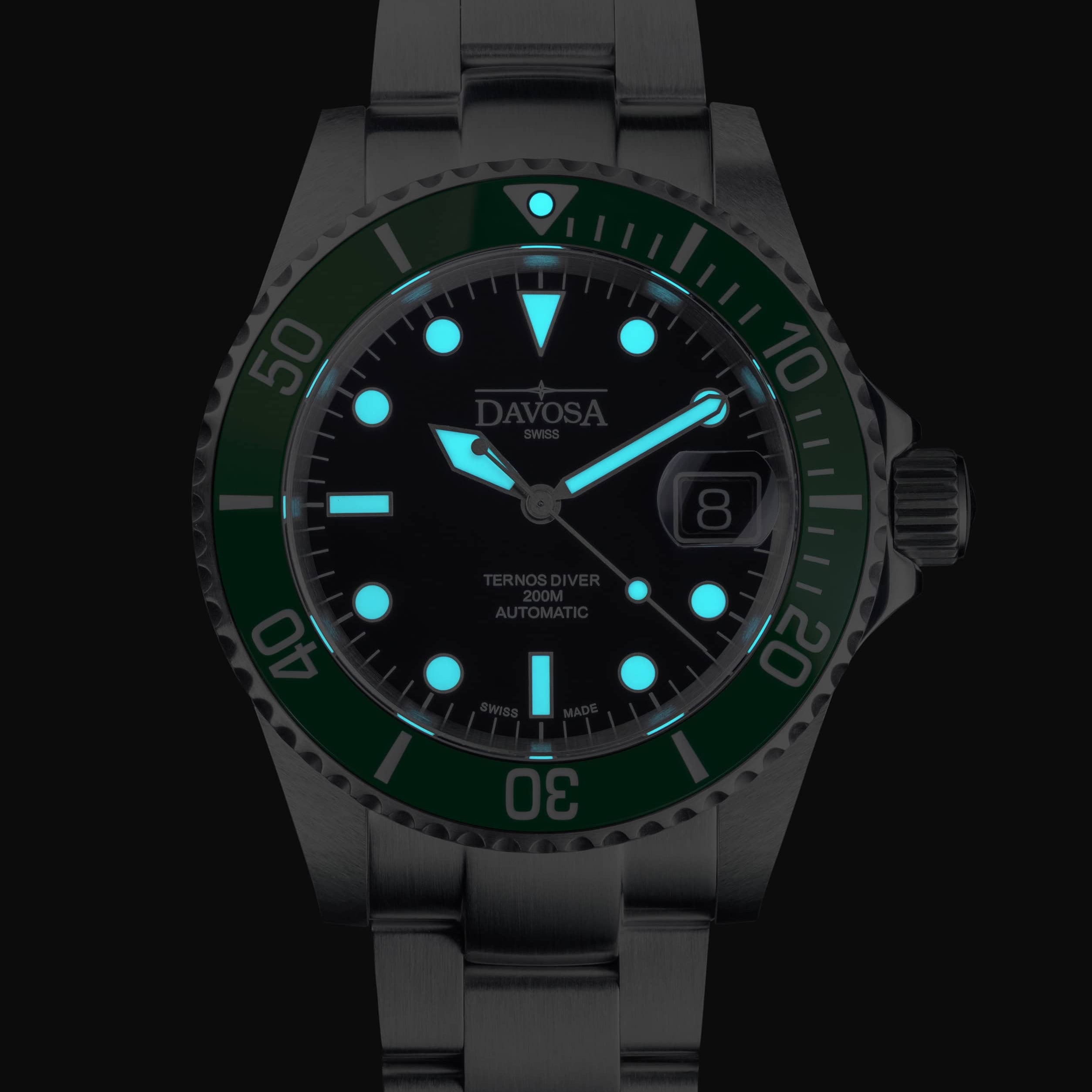 Ternos Diver Automatic 200m Swiss-Made Green and Black Unisex Diver Watch 161.552.70 With Loupe Diver Davosa USA Official Distributor. Prices are Final. Tax & duties included.